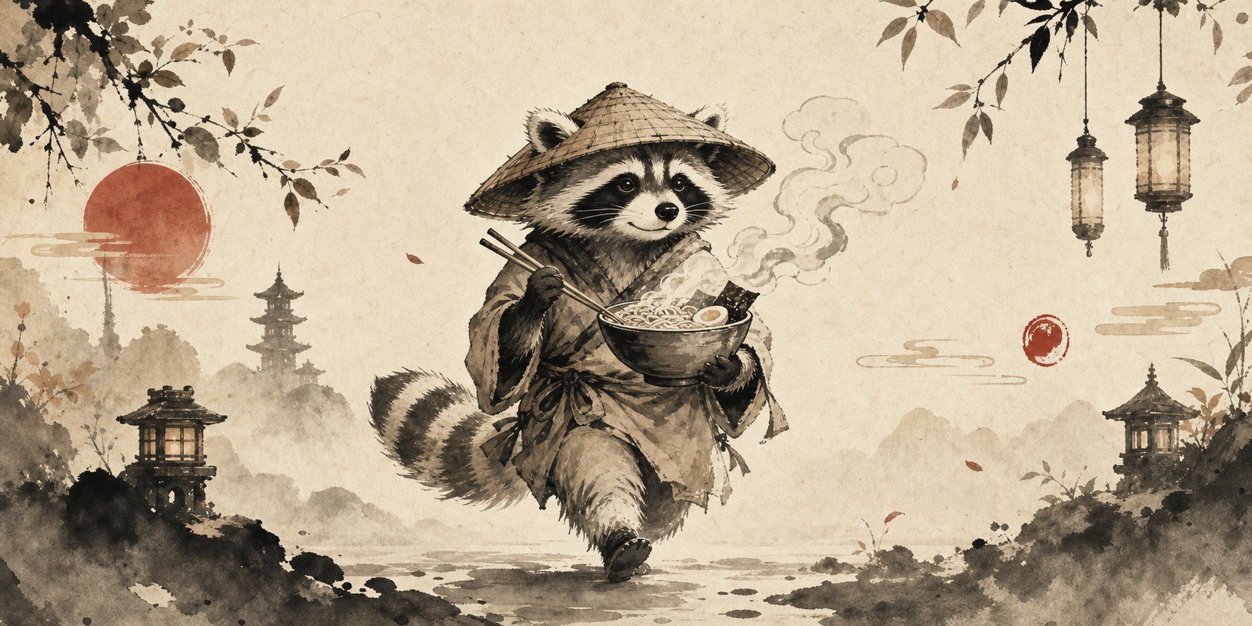 Raccoon Ramen Wanderer Sumi Ink Desk Mat product image 1