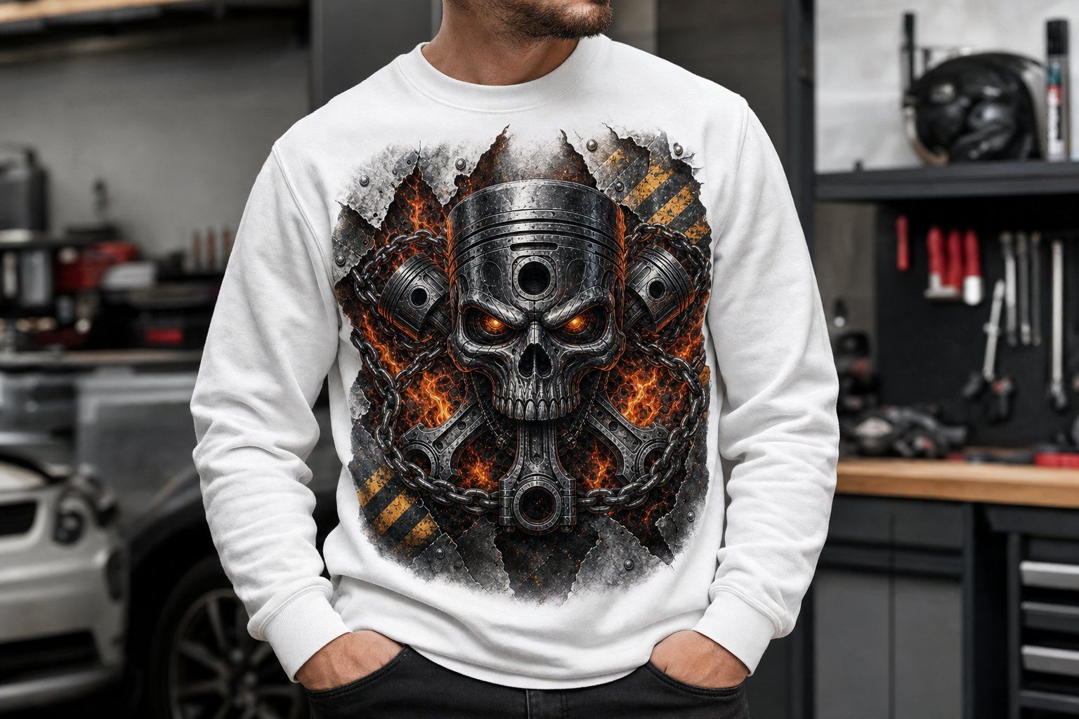 Mechanic Piston Skull Sweatshirt product image 2