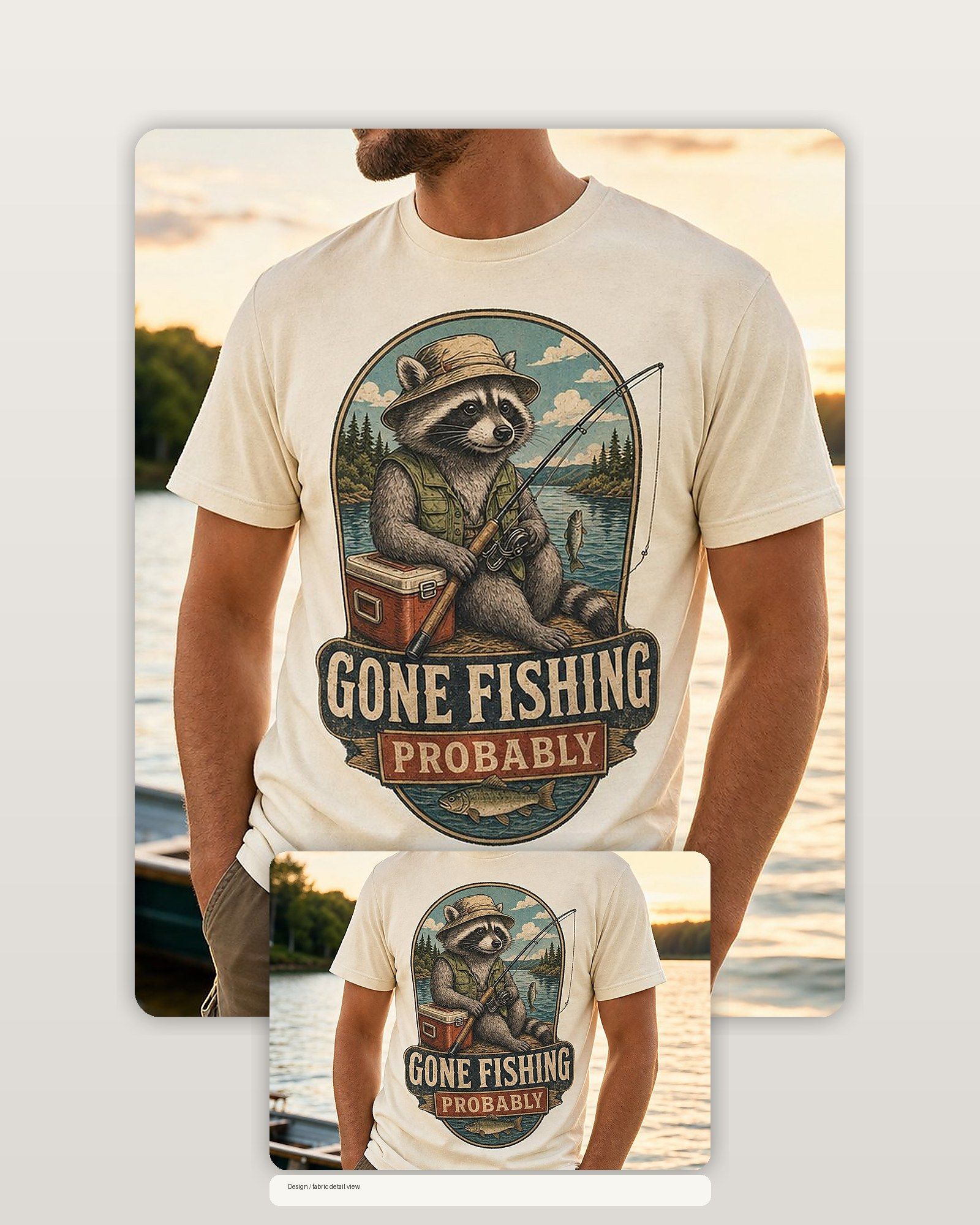 Gone Fishing Probably Raccoon T-Shirt product image 2