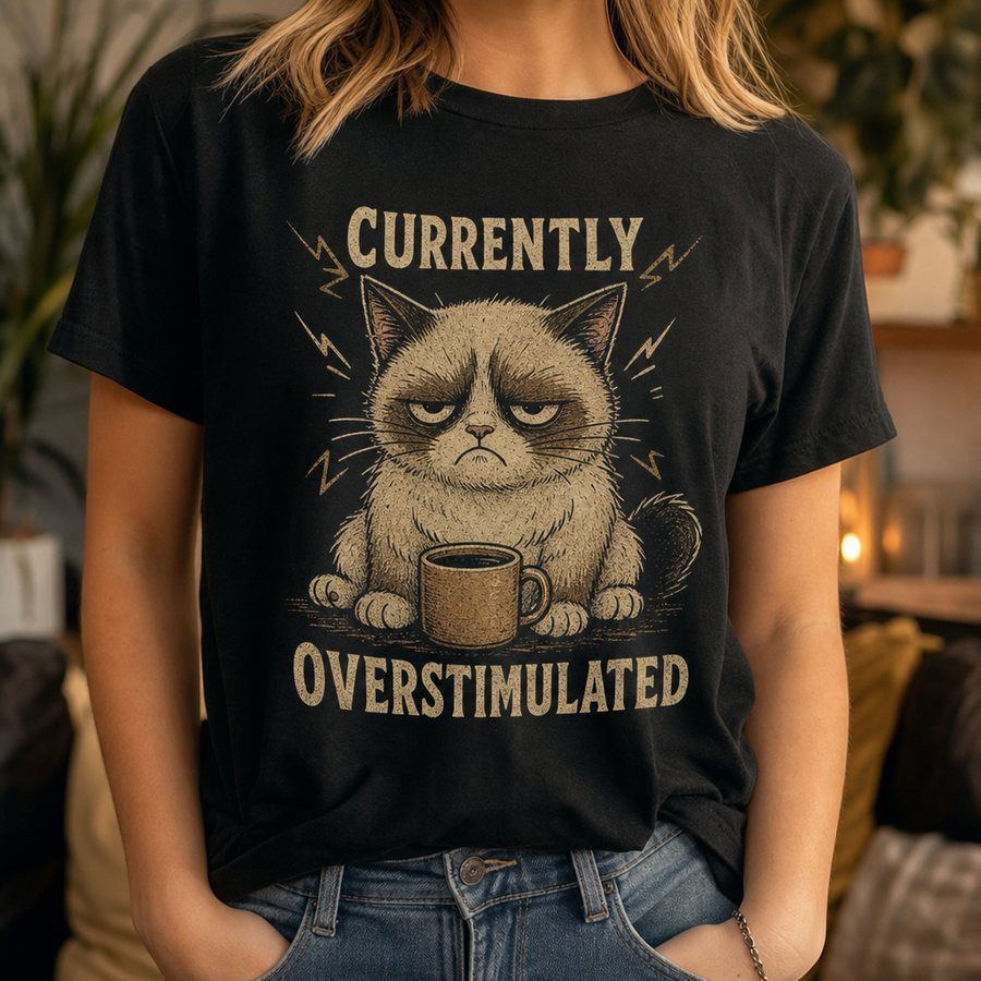 Currently Overstimulated Cat Vintage Graphic Tee product image 5