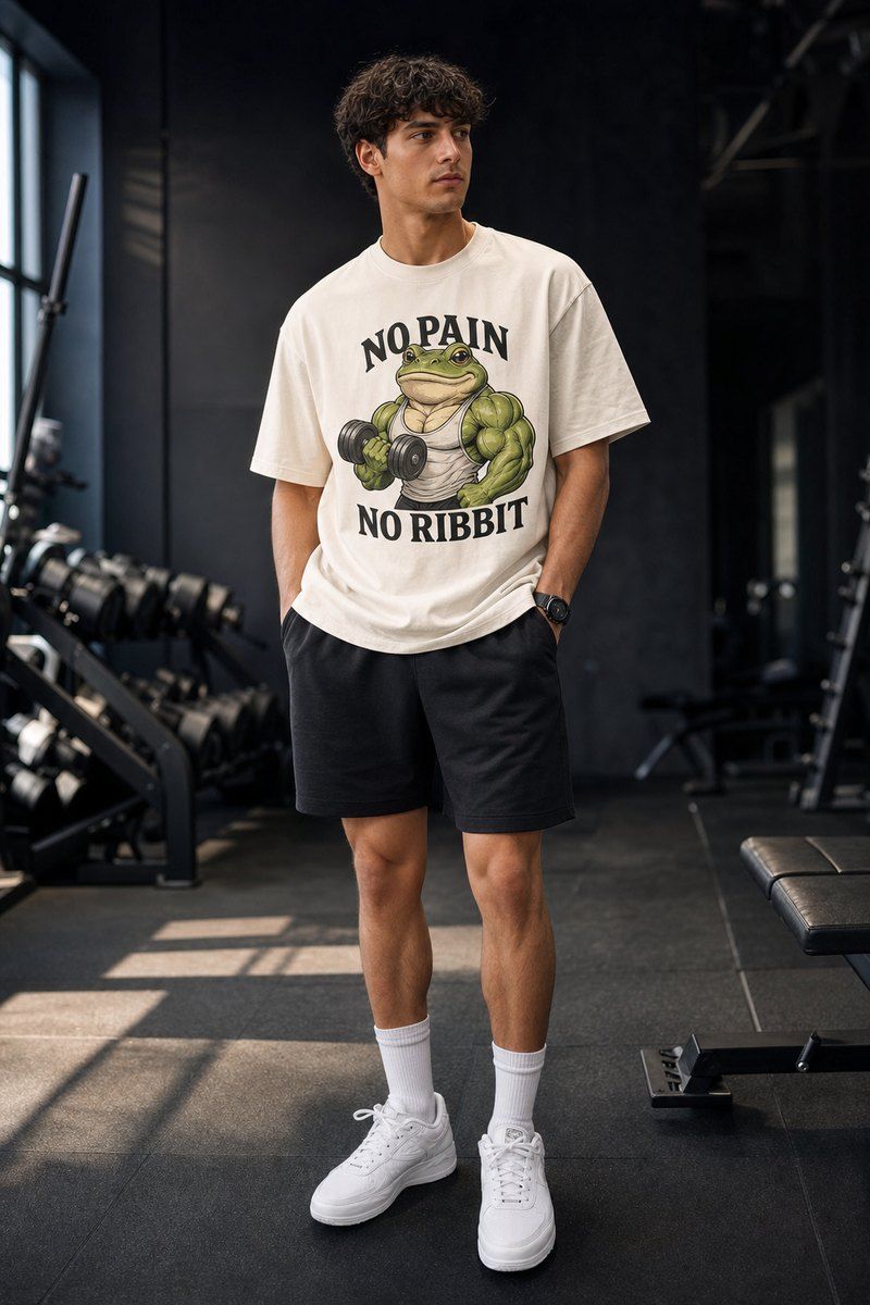 Frog Gym Bro No Pain No Ribbit Premium Boxy Tee – Graphic Streetwear T-Shirt for Everyday Outfits, frog lover gift / funny animal product image 1