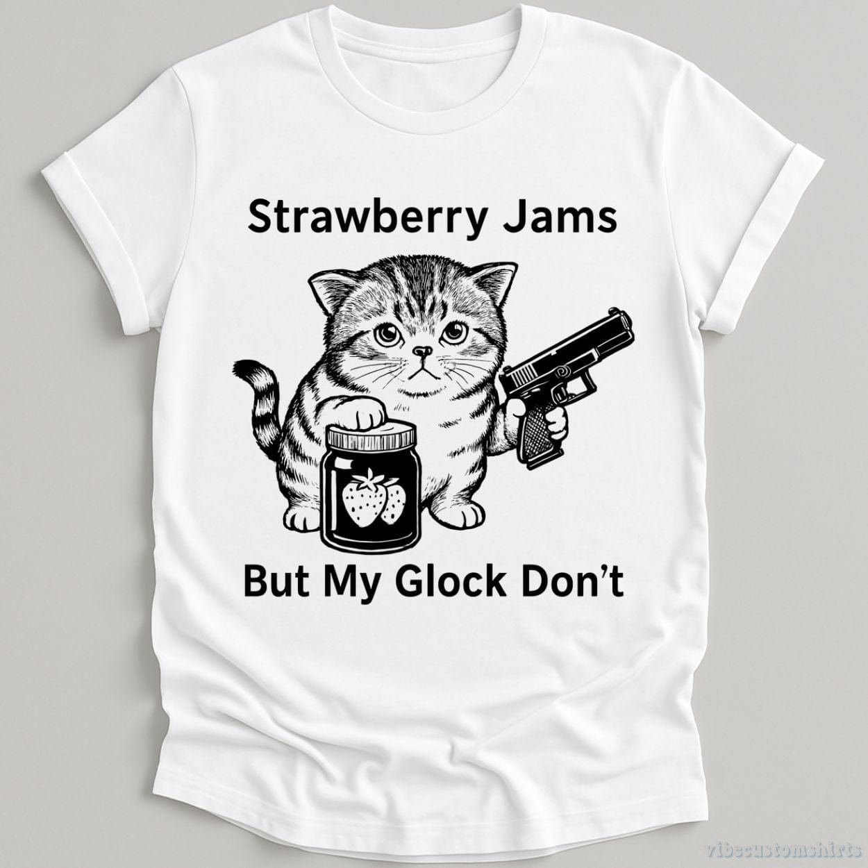 Strawberry Jams But My Glock Don't Funny Cat T-Shirt product image 2