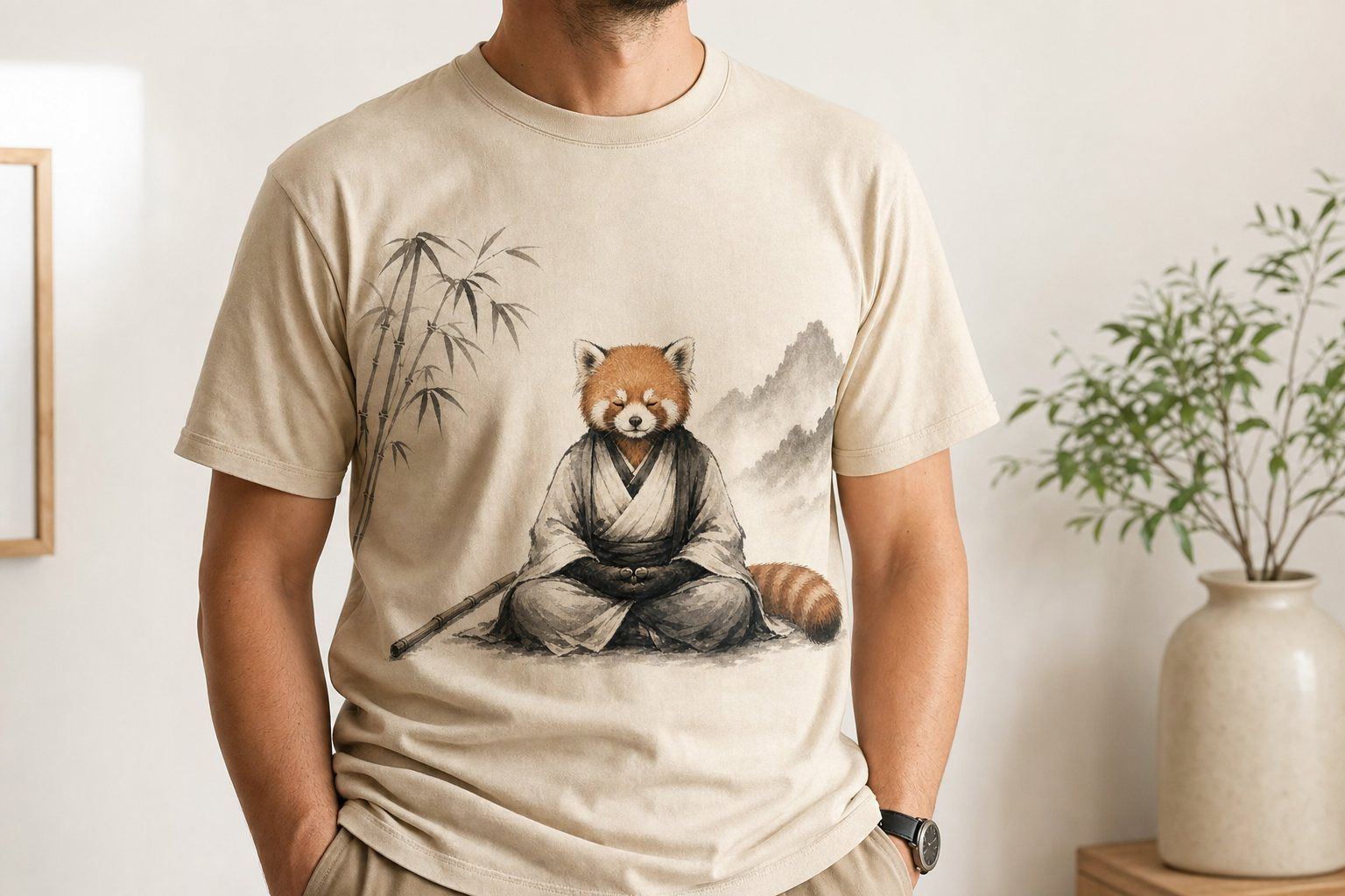 Red Panda Monk Sumi Ink T-Shirt product image 2