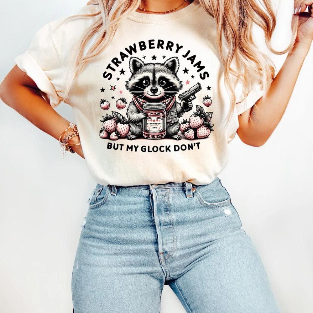 Strawberry Jams But My Glock Don't Raccoon T Shirt product image 1