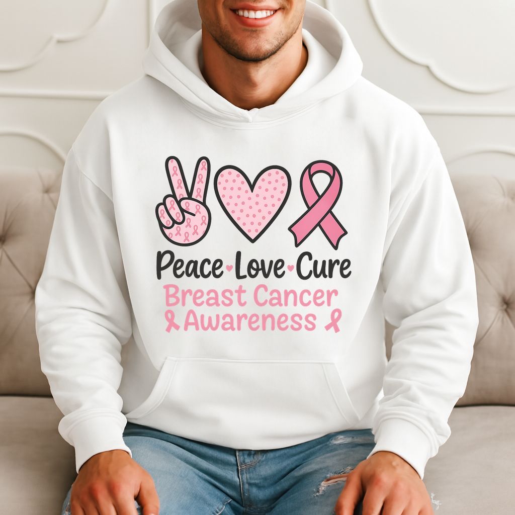 Peace Love Cure Breast Cancer Awareness - Cute Pink Hoodie product image 3