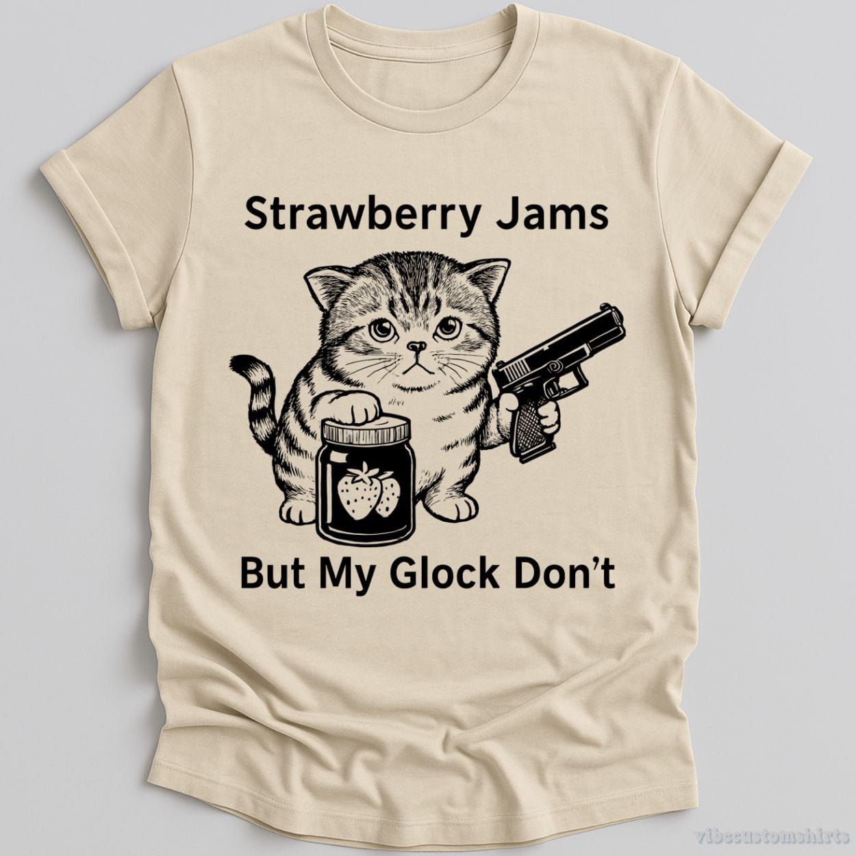 Strawberry Jams But My Glock Don't Funny Cat T-Shirt product image 1