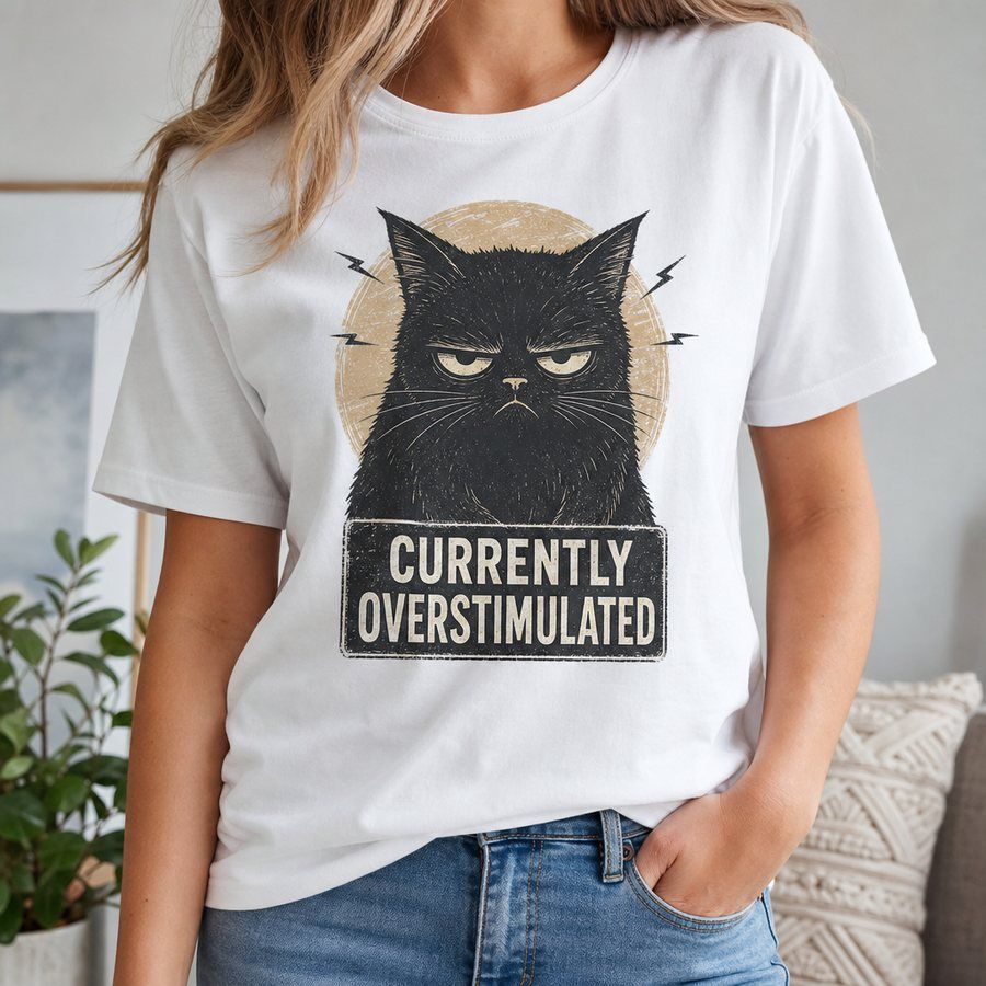 Currently Overstimulated Cat Vintage Graphic Tee product image 2