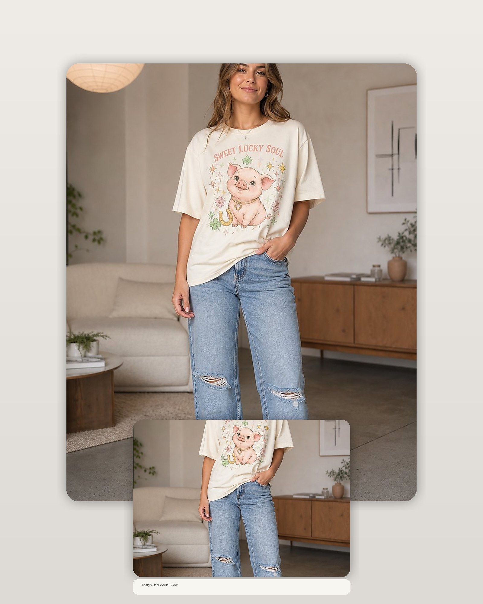 Pig Sweet Lucky Soul Premium Boxy Tee – Graphic Streetwear T-Shirt for Everyday Outfits, graphic art / gift product image 2