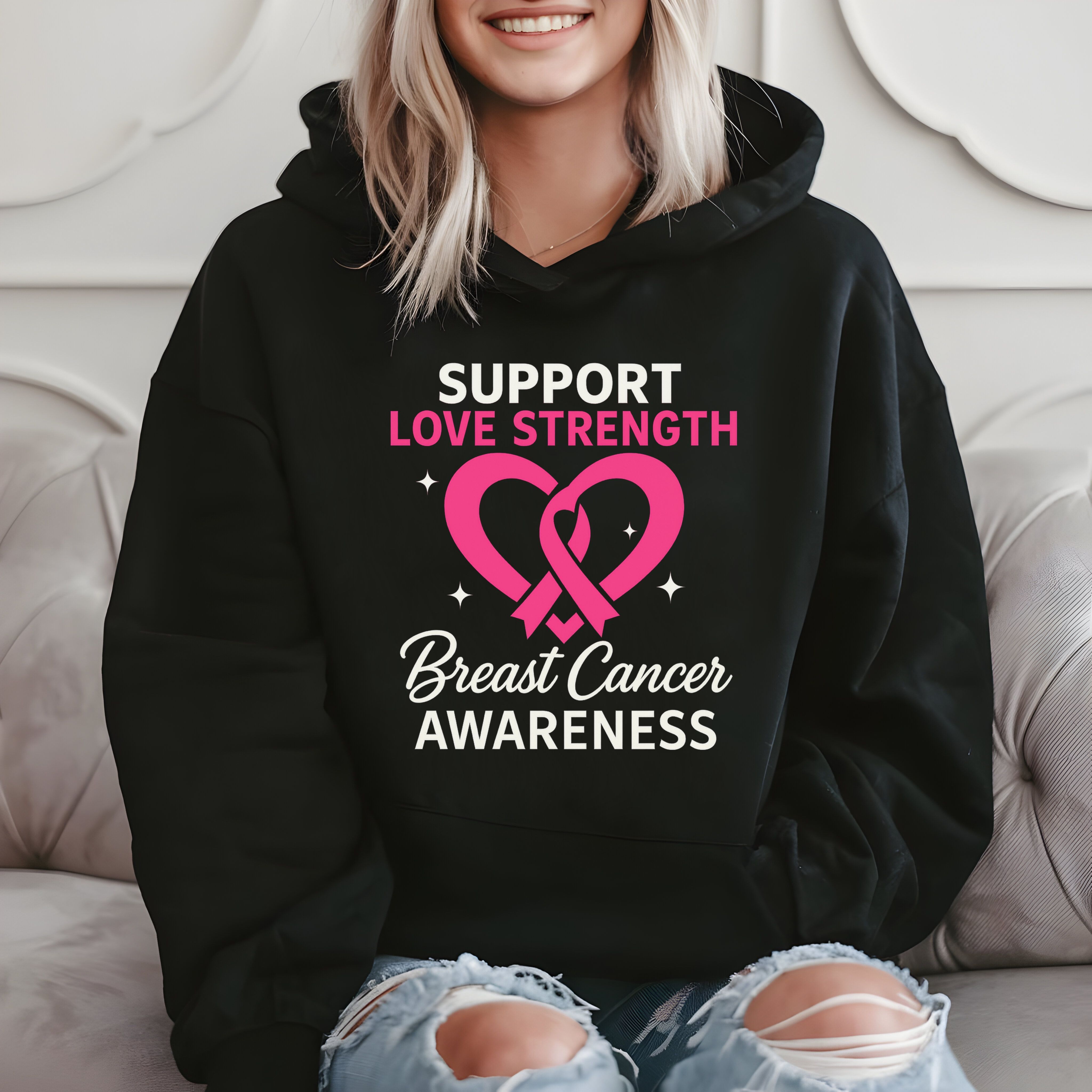 Support Love Strength Breast Cancer Awareness Cute Gift Hoodie product image 2