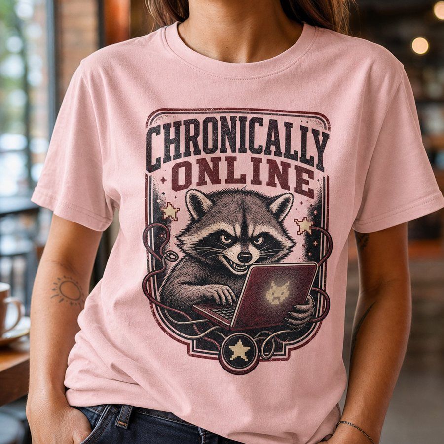 Chronically Online Raccoon Vintage Graphic Tee product image 4