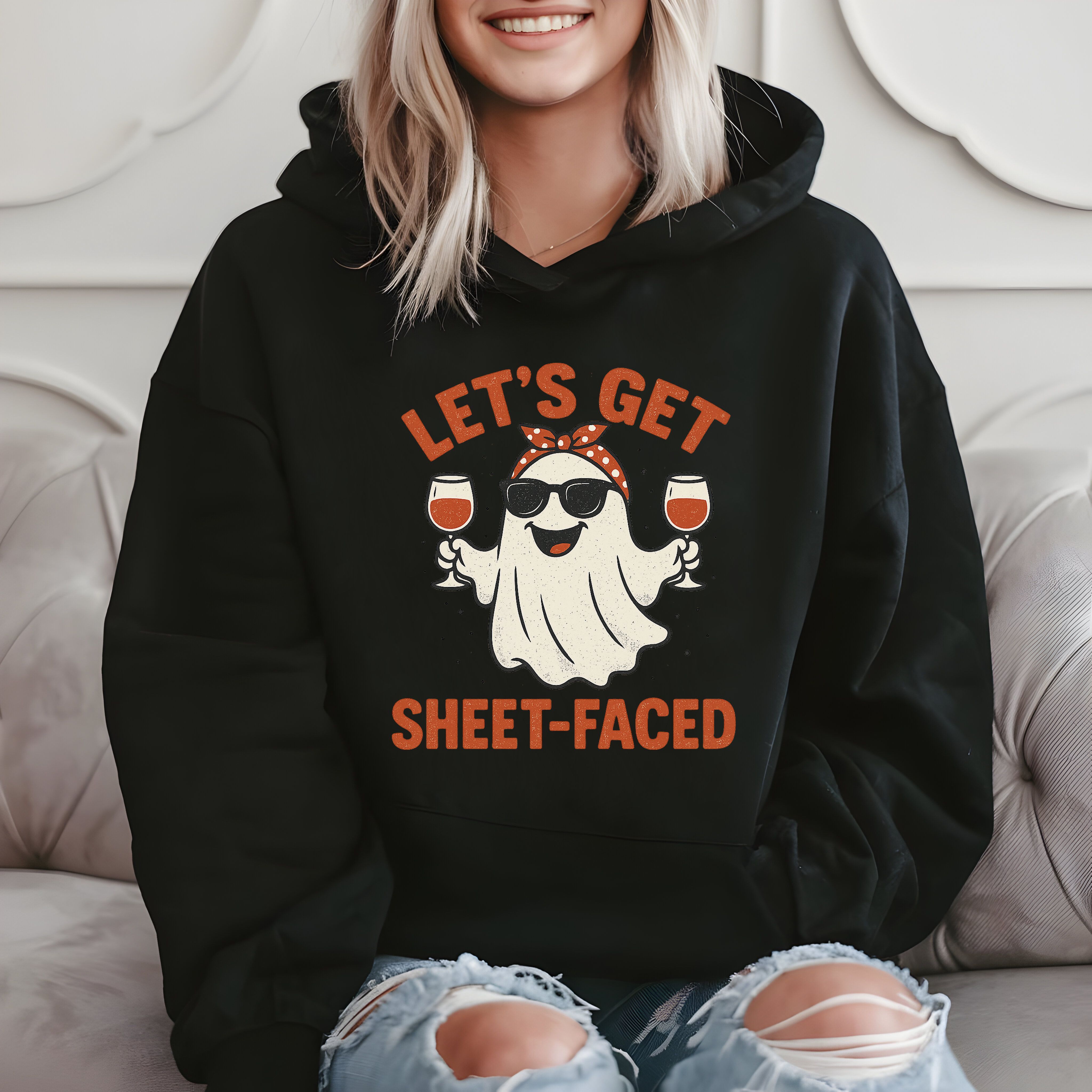 Let's Get Sheet-faced Funny Halloween Drinking Hoodie product image 2