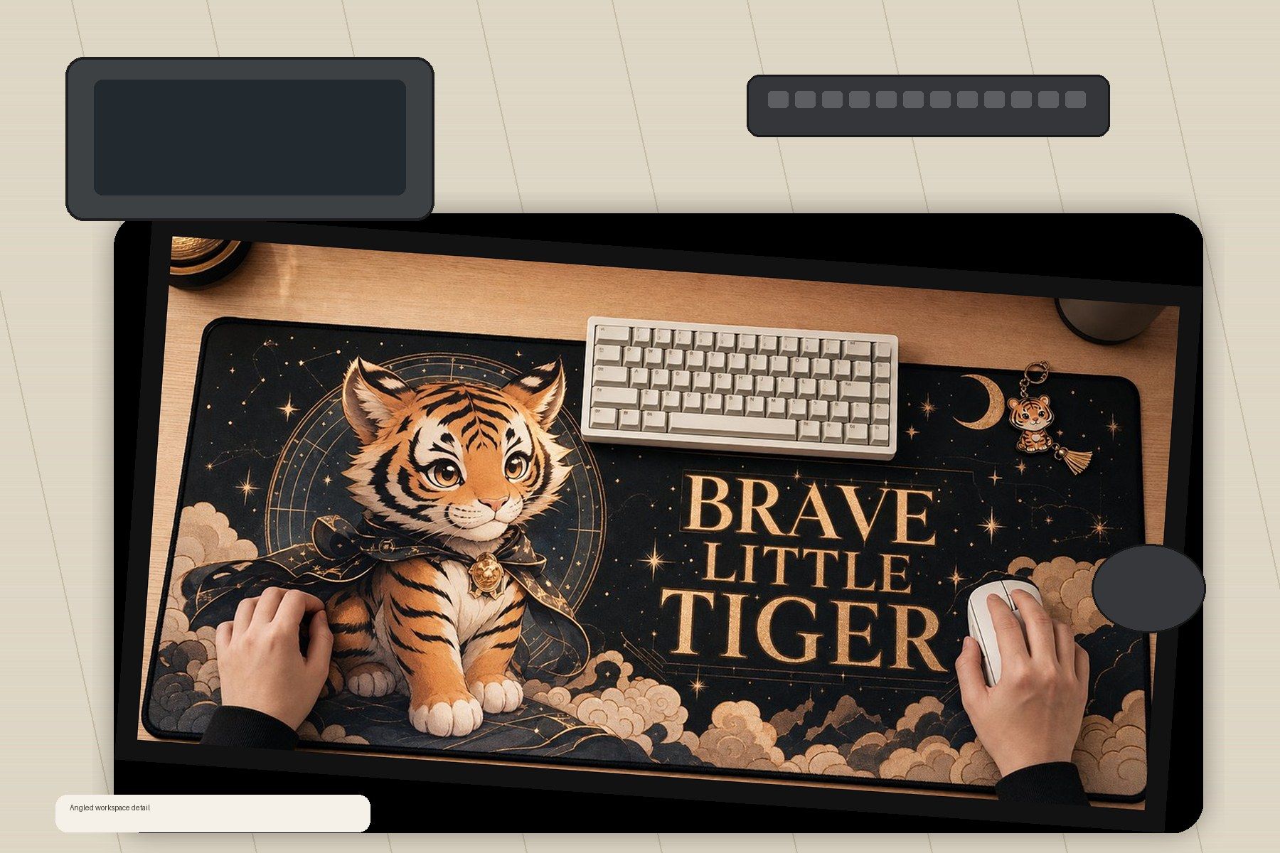 Tiger Brave Little Tiger Large Desk Mat – Gaming Mouse Pad for Office Setup, graphic art / gift product image 2