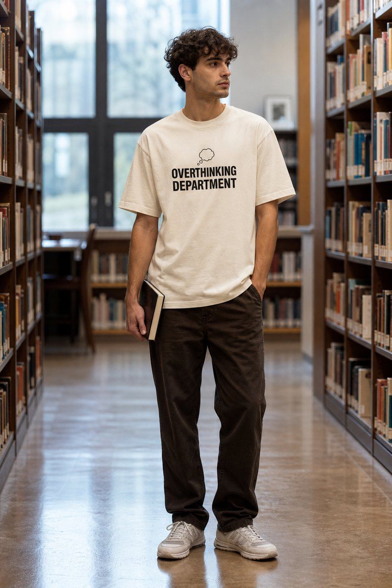 Overthinking Department Premium Boxy Tee – Graphic Streetwear T-Shirt for Everyday Outfits, graphic art / gift product image 1