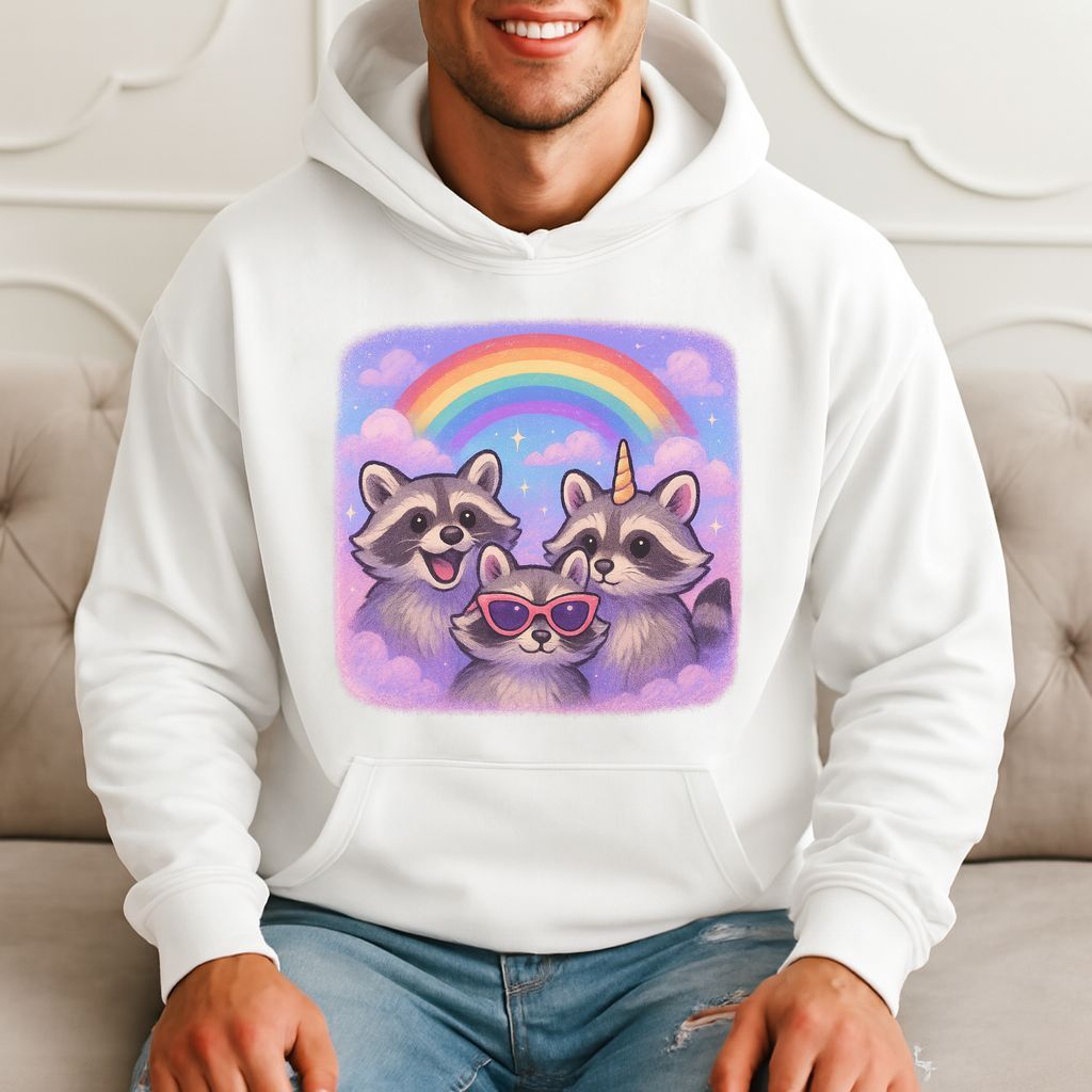 Three Raccoons, One With Sunglasses And One With A Unicorn Horn - Cute Animal Gift Hoodie product image 3