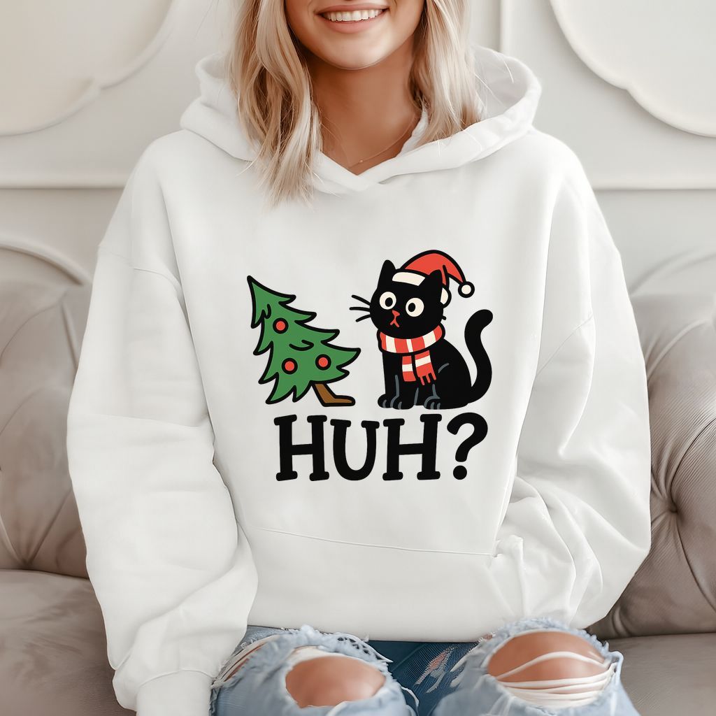 Huh? Funny Christmas Cat Meme Gift For Cat Lovers Hoodie product image 2