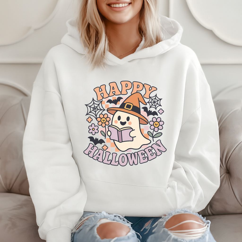 Happy Halloween Cute Ghost Reading Book Spooky Funny Gift Hoodie product image 2