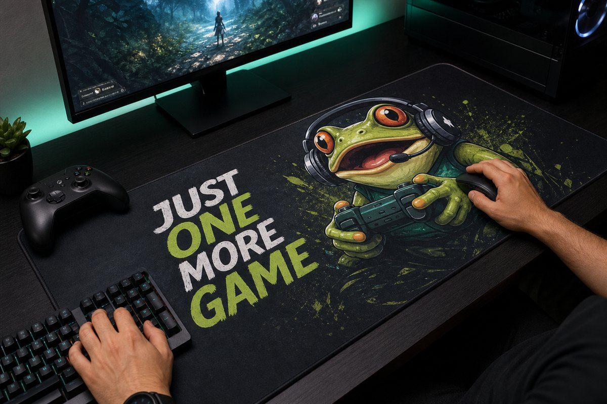 Frog Gamer Just One More Game Large Desk Mat – Gaming Mouse Pad for Office Setup, gaming / gamer gift product image 1