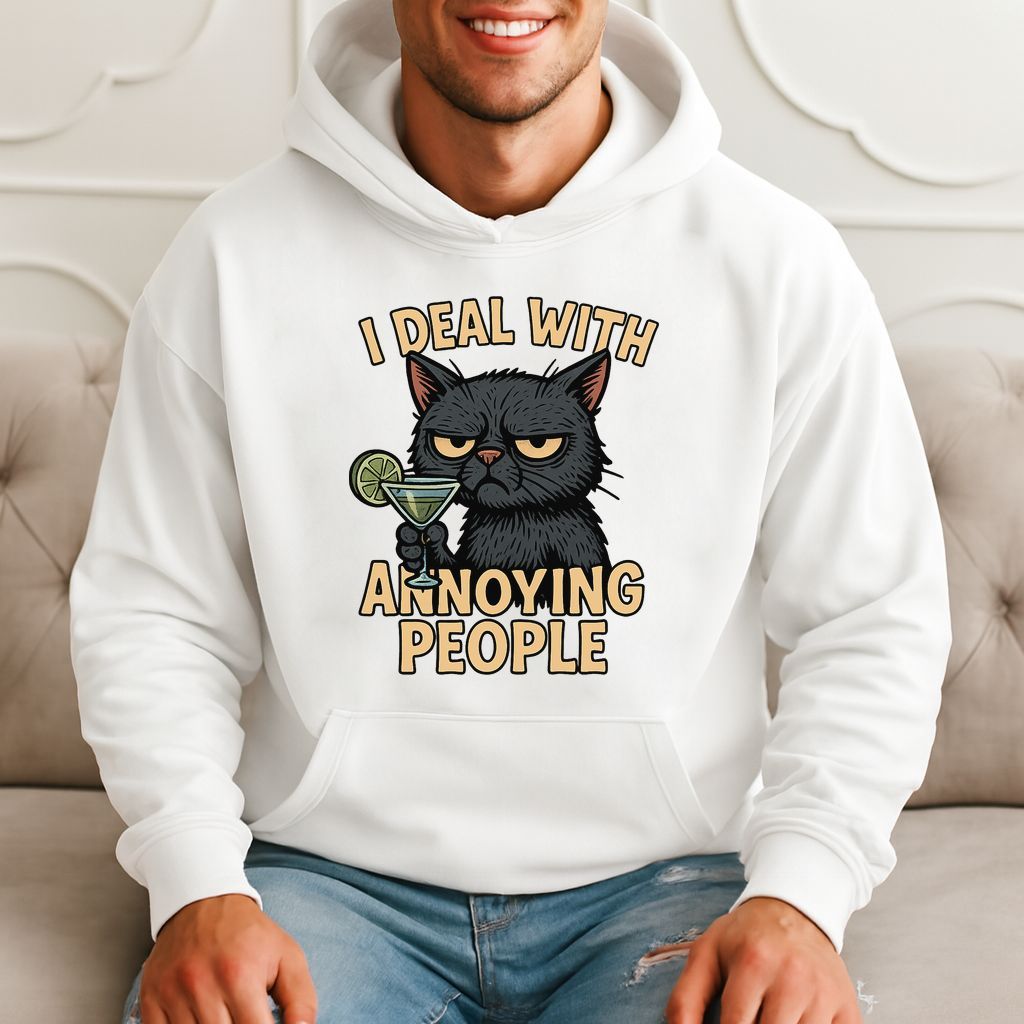 I Deal With Annoying People Funny Cat Gift, Sarcasm Humor Hoodie product image 1