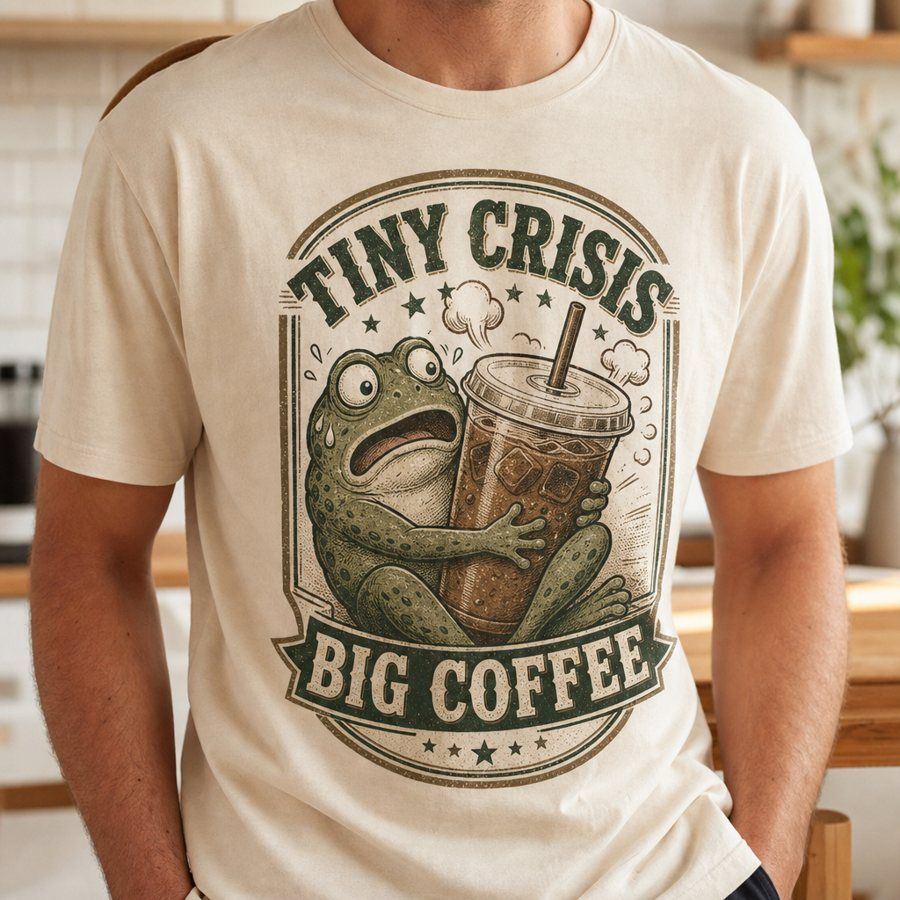 Tiny Crisis Big Coffee Frog T-Shirt product image 1