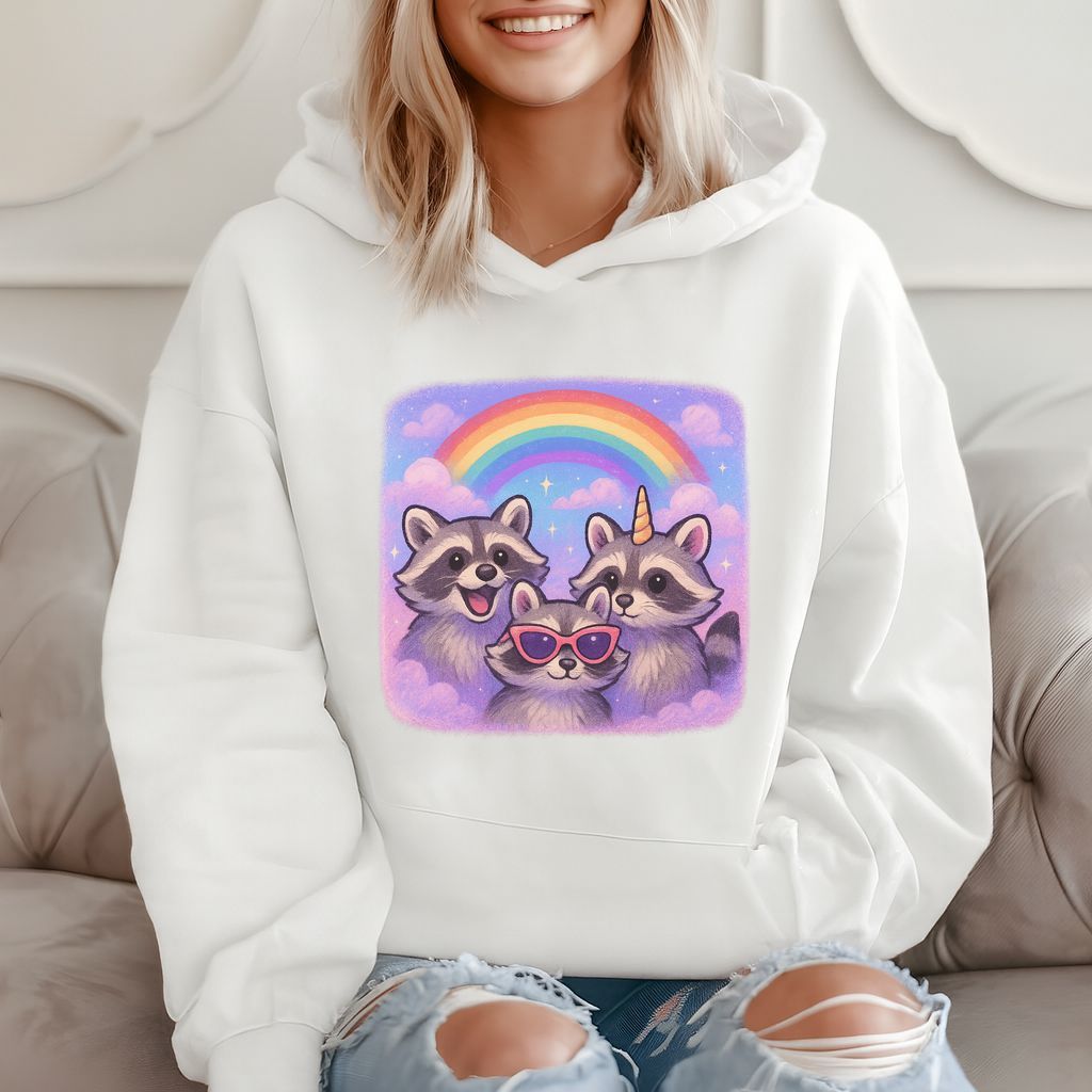 Three Raccoons, One With Sunglasses And One With A Unicorn Horn - Cute Animal Gift Hoodie product image 2