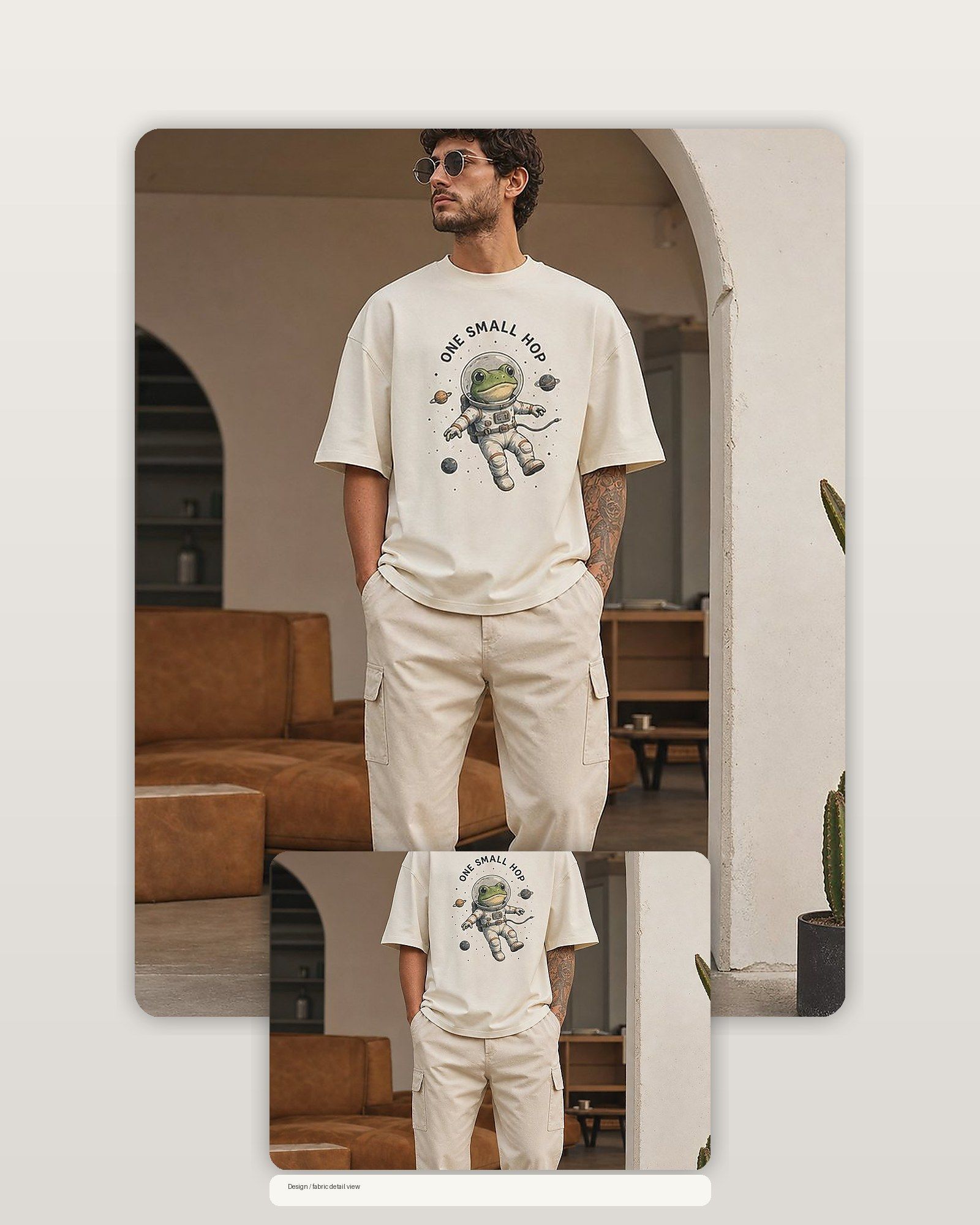 Frog Astronaut One Small Hop Premium Boxy Tee – Graphic Streetwear T-Shirt for Everyday Outfits, frog lover gift / funny animal product image 2