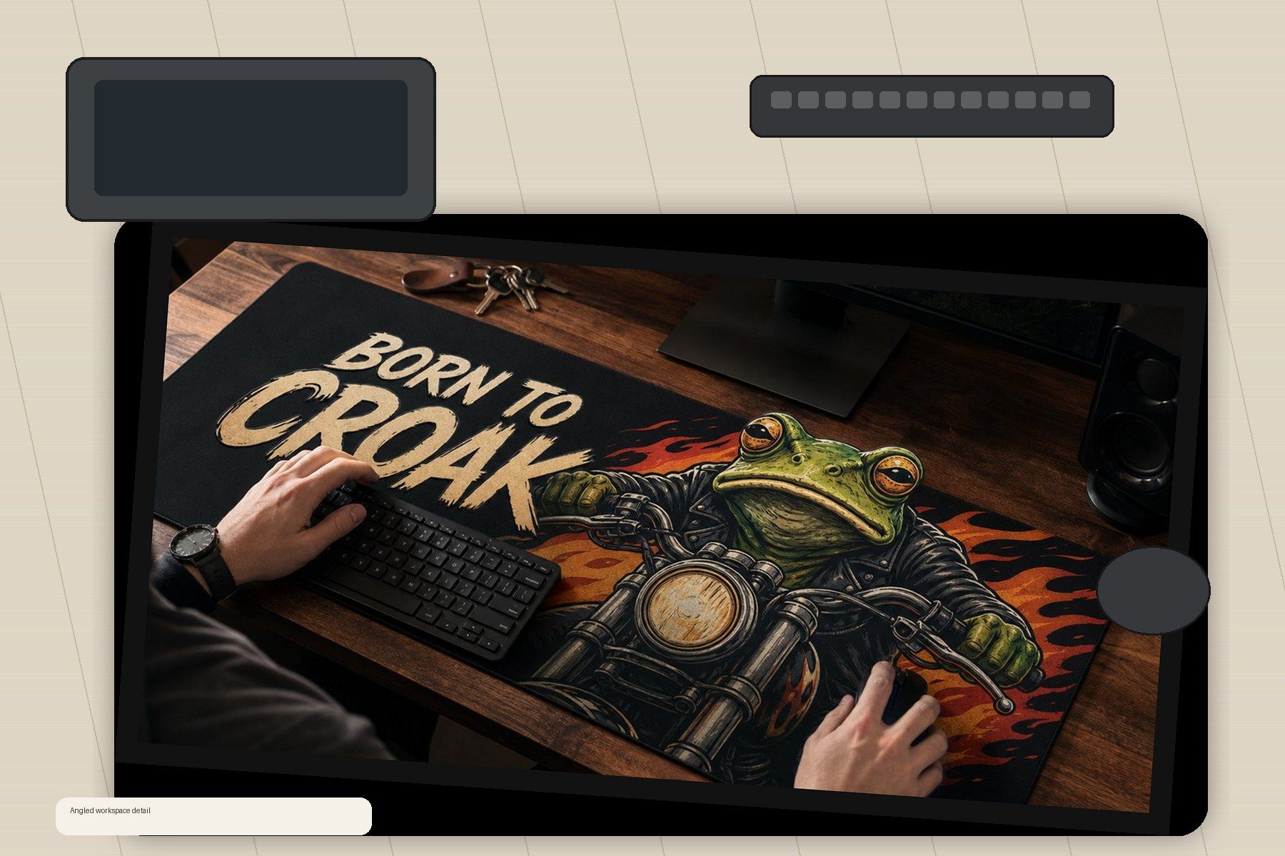 Frog Biker Born To Croak Large Desk Mat – Gaming Mouse Pad for Office Setup, frog lover gift / funny animal product image 2