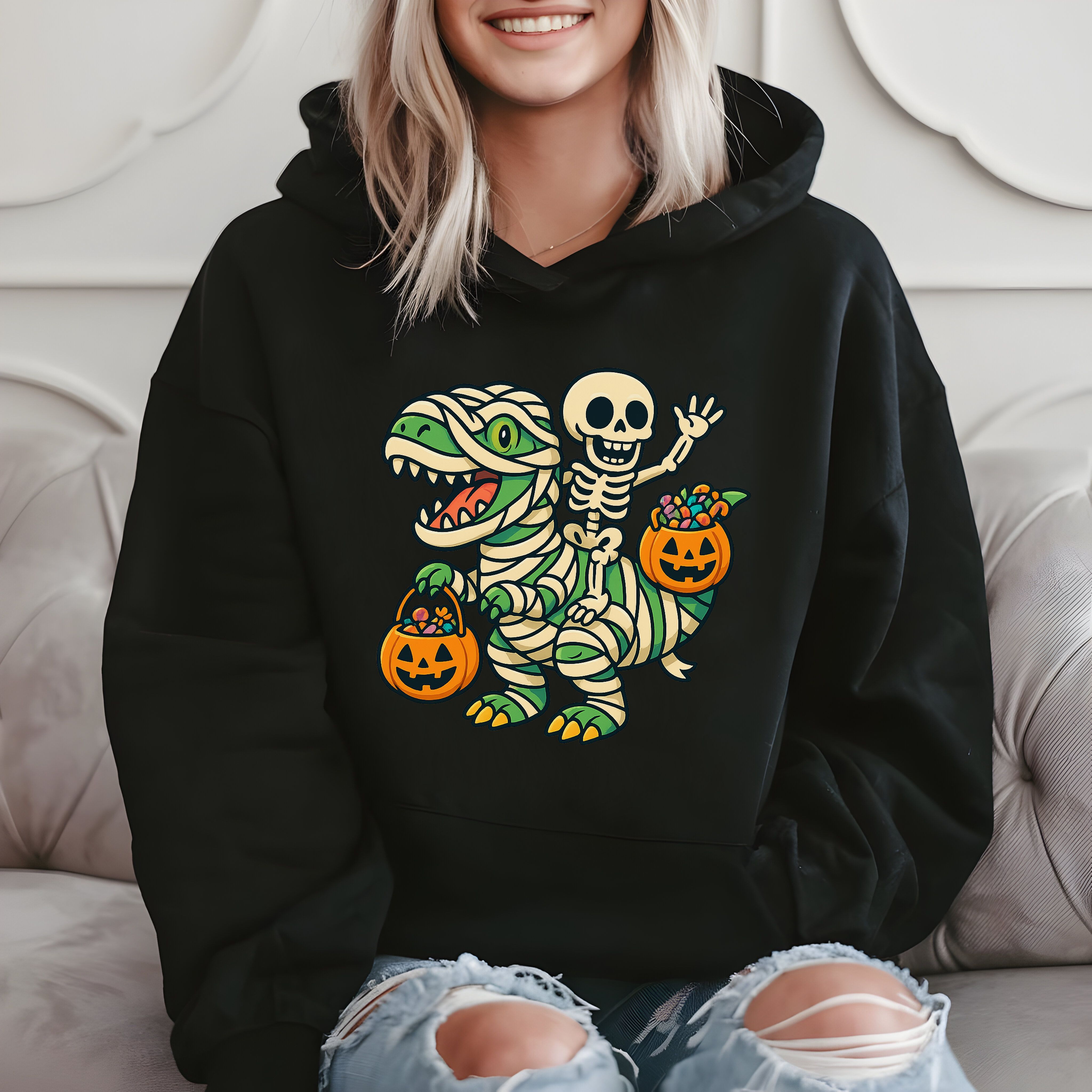 Dino Mummy Halloween Fun Hoodie product image 2