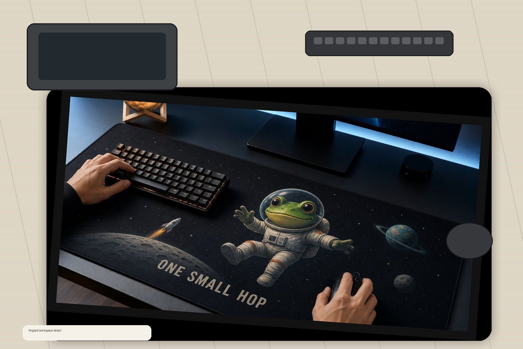 Frog Astronaut One Small Hop Large Desk Mat – Gaming Mouse Pad for Office Setup, frog lover gift / funny animal product image 2