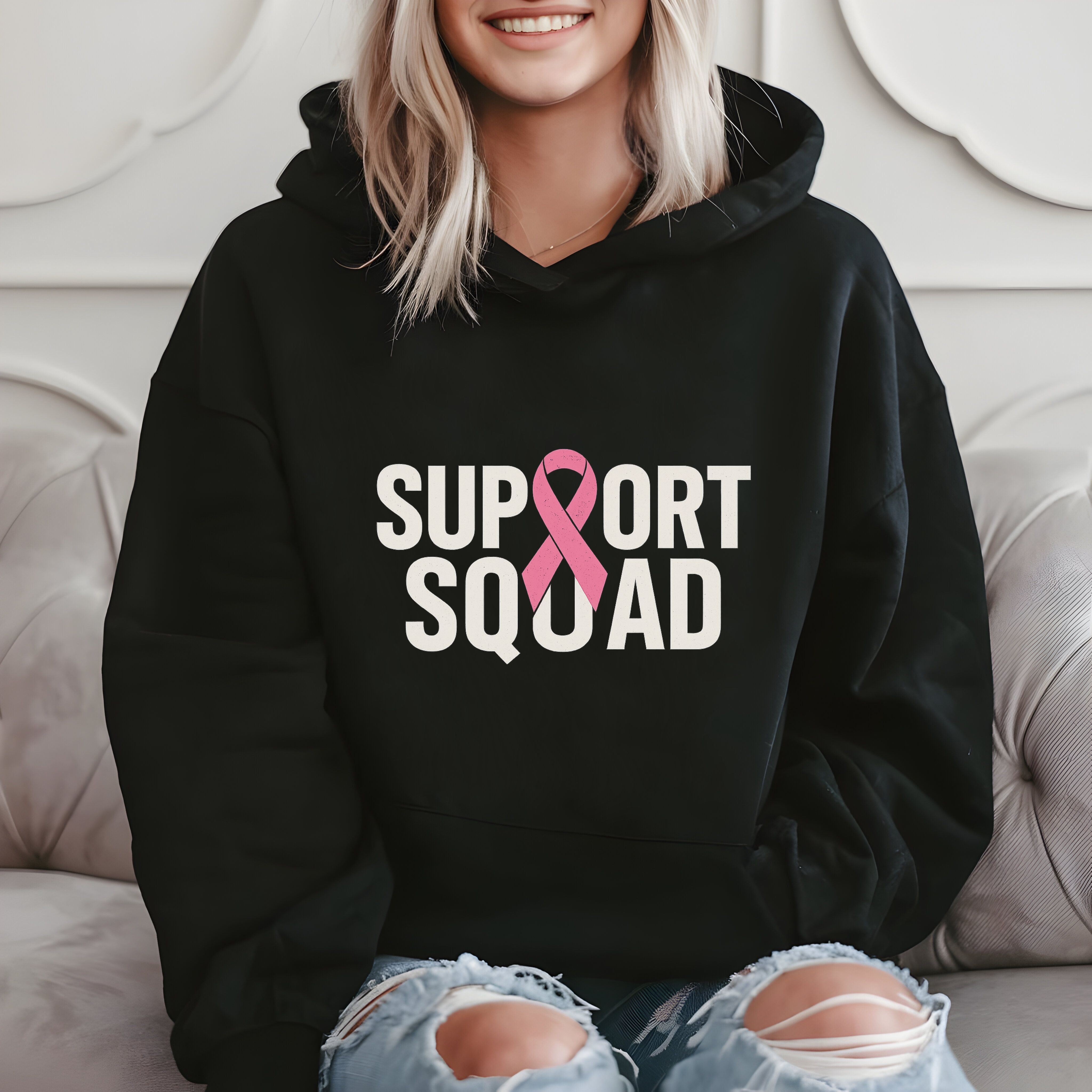Support Squad Breast Cancer Awareness Pink Ribbon Gift Hoodie product image 2