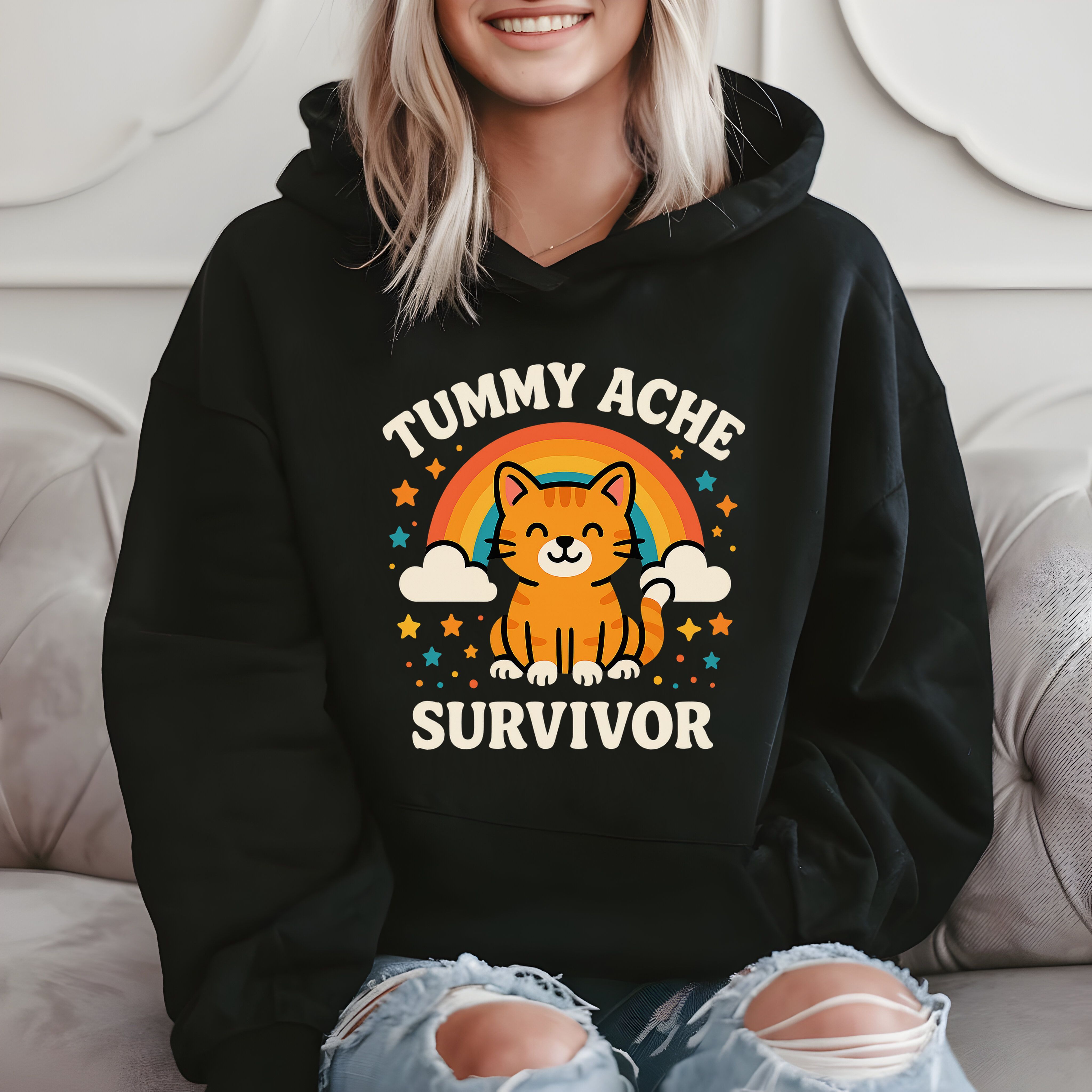 Tummy Ache Survivor - Cute Cat Rainbow Hoodie product image 2