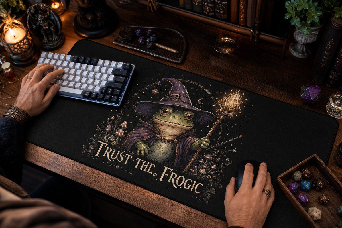 Frog Wizard Trust The Frogic Large Desk Mat – Gaming Mouse Pad for Office Setup, frog lover gift / funny animal product image 1