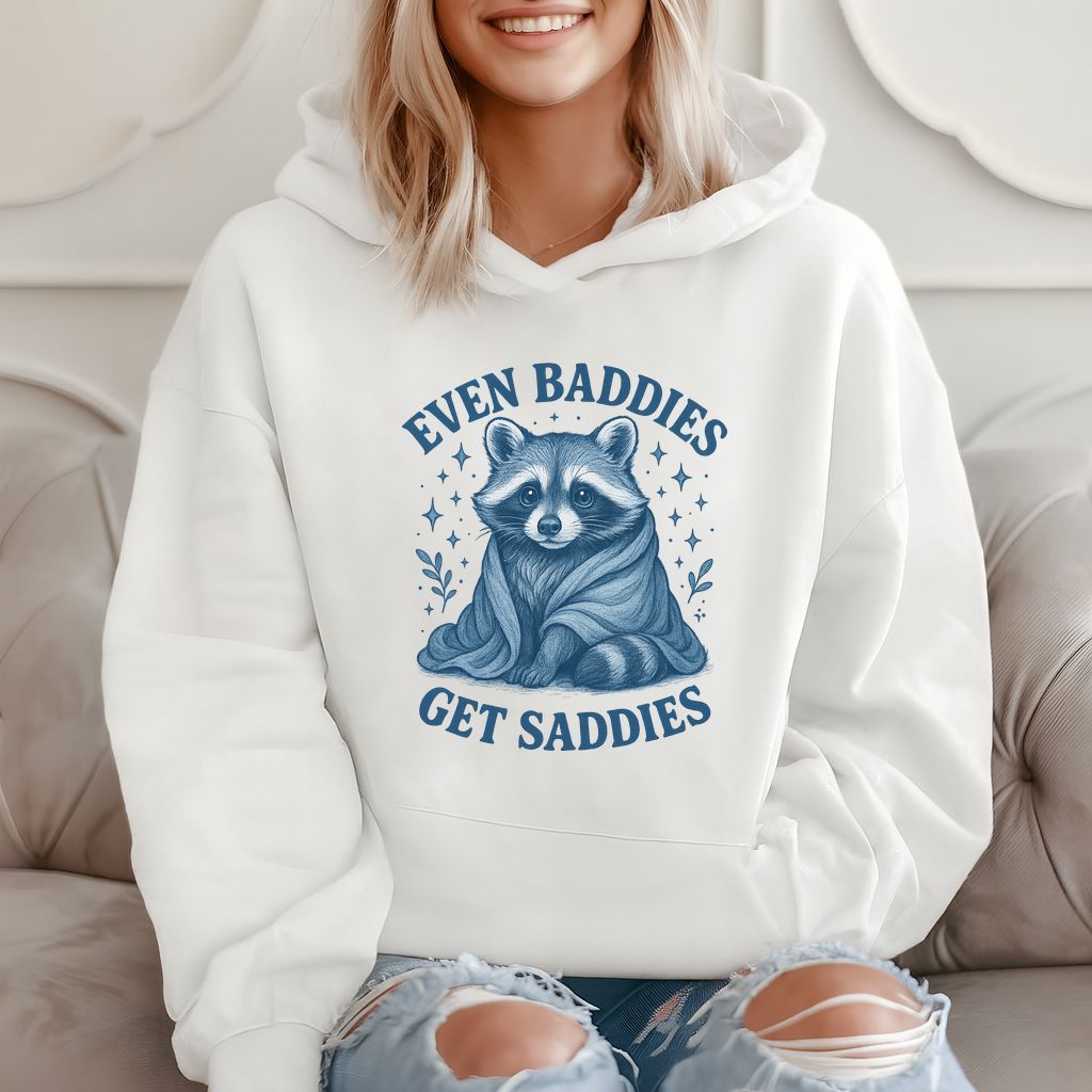 Even Baddies Get Saddies Cute Raccoon Gift, Mental Health Awareness Hoodie product image 2