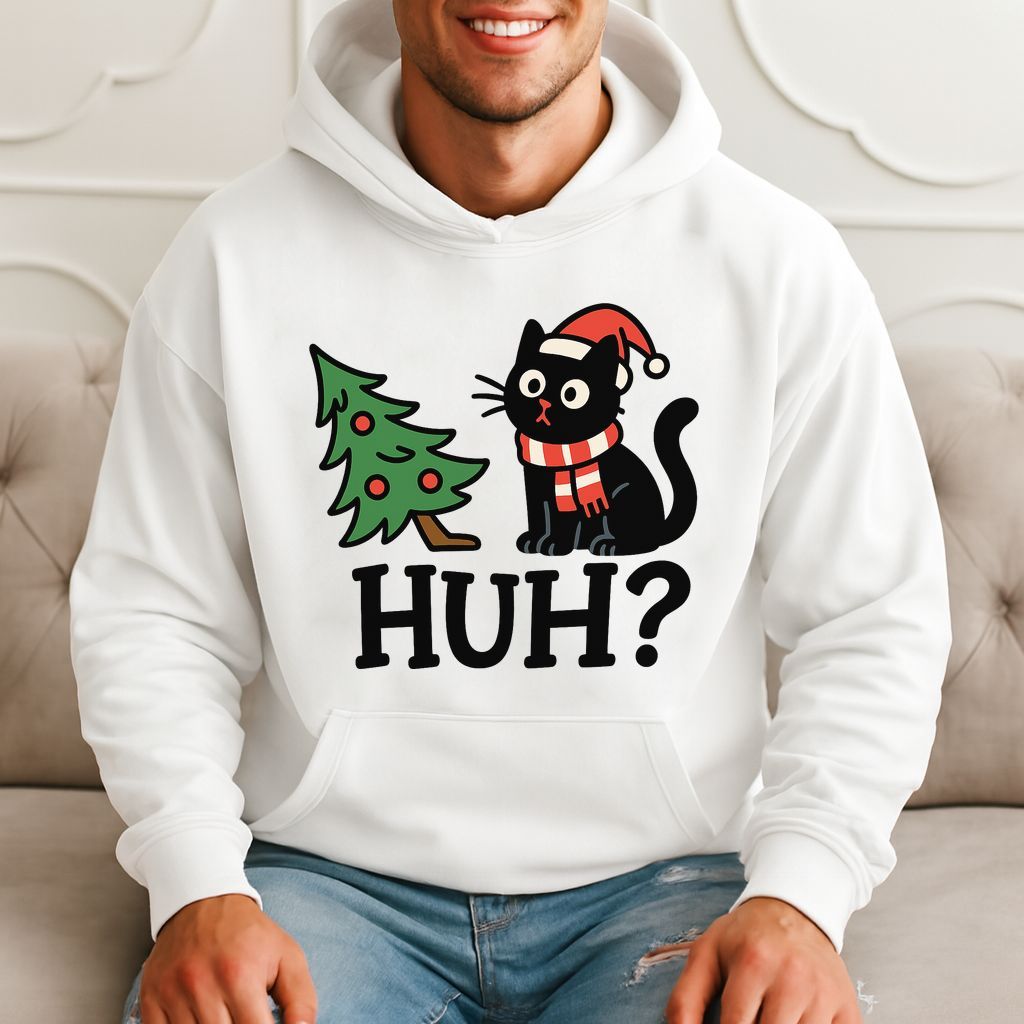 Huh? Funny Christmas Cat Meme Gift For Cat Lovers Hoodie product image 3