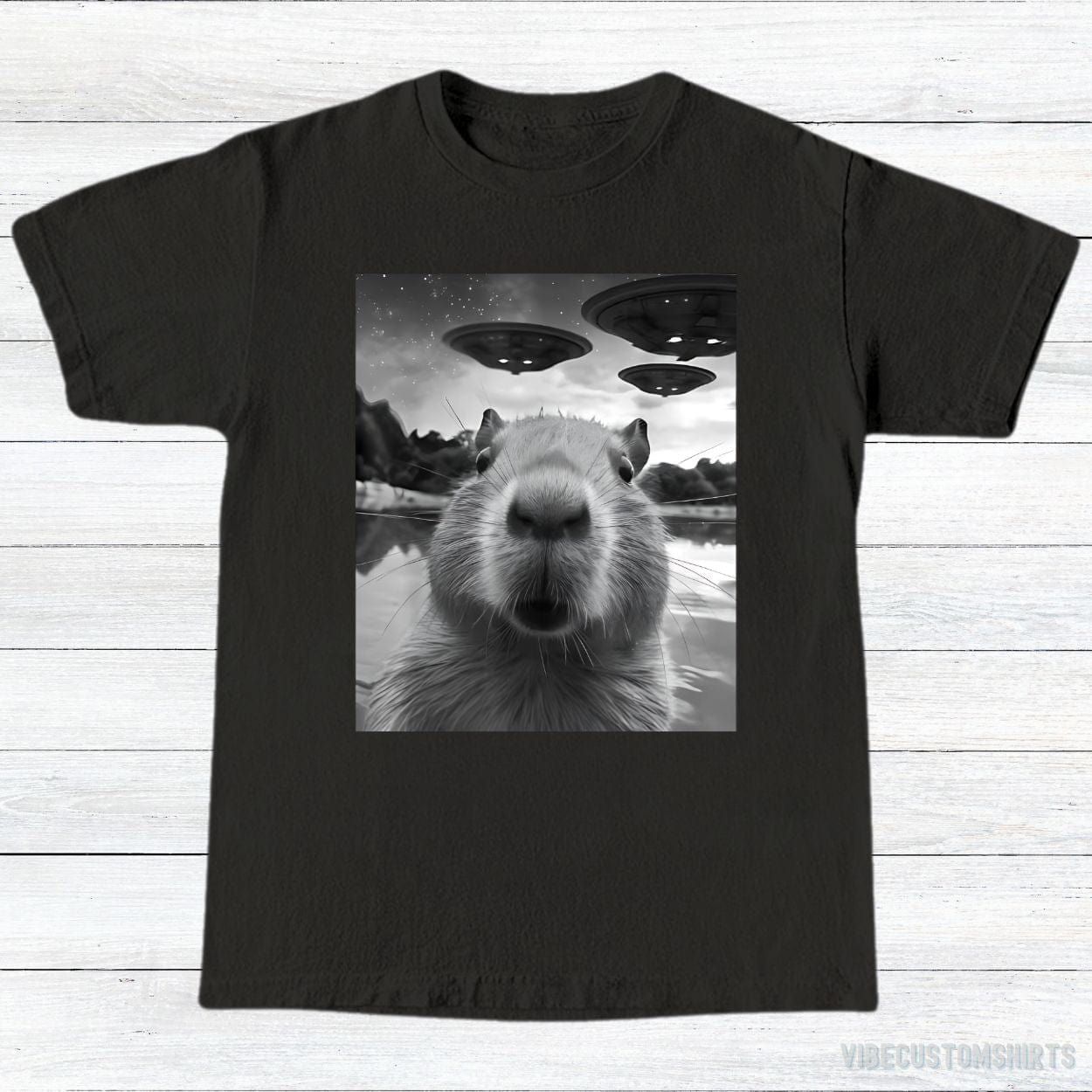 Capybara Selfie with UFOs Funny Shirt product image 2