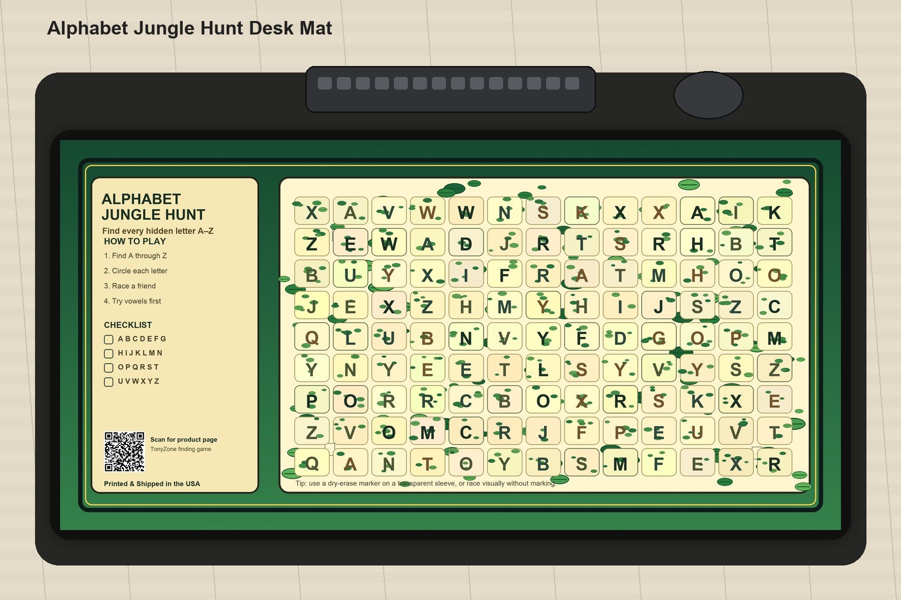 Alphabet Jungle Hunt Large Desk Mat – Gaming Mouse Pad for Office Setup, graphic art / gift product image 1