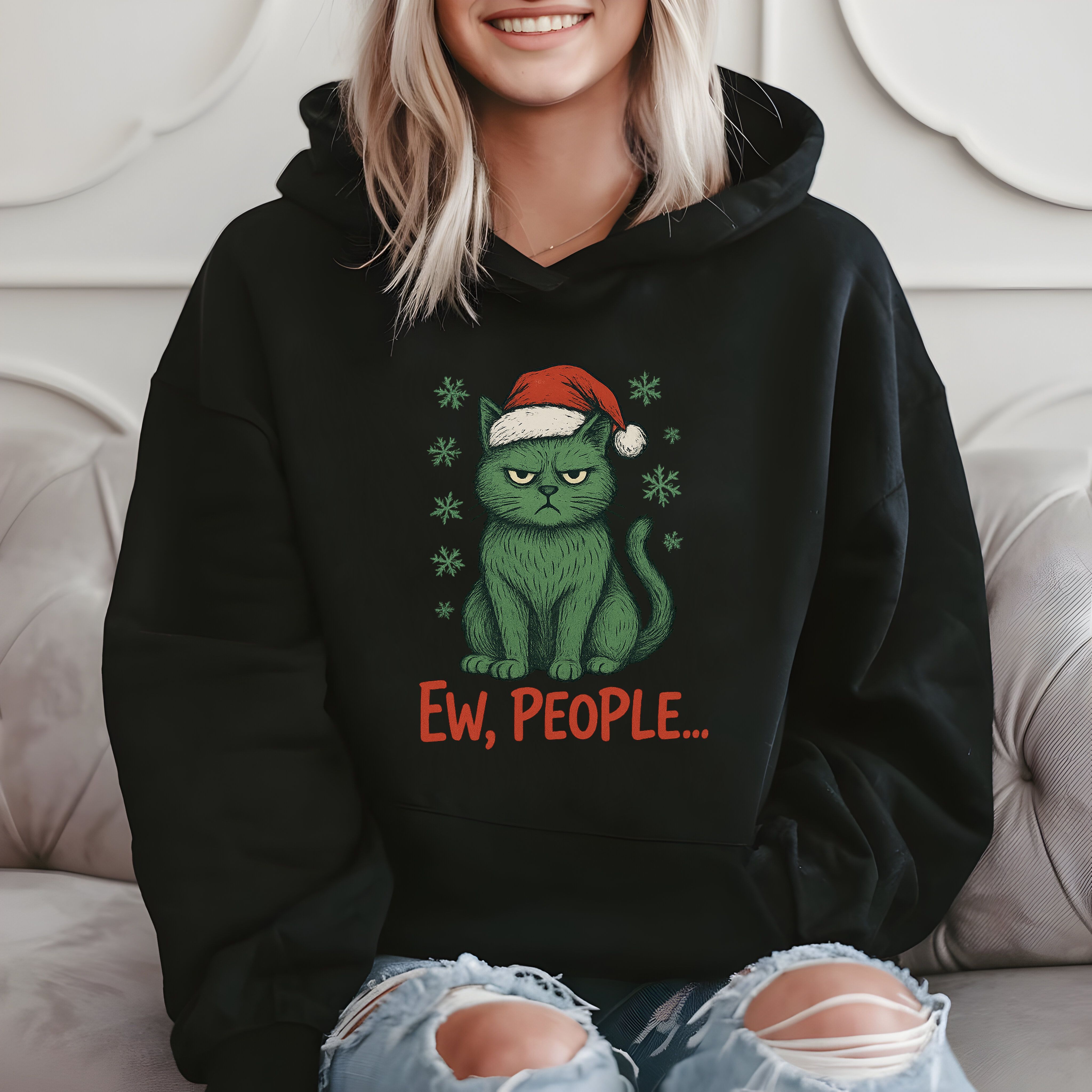 Ew People Funny Cat Christmas Hoodie product image 2