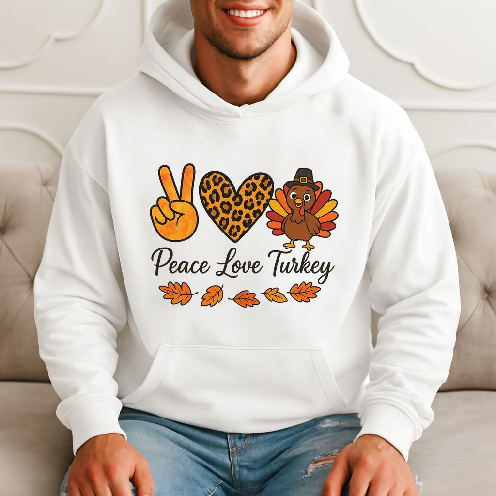 Peace Love Turkey Thanksgiving Gift, Cute Turkey, Fall Vibes Hoodie product image 1