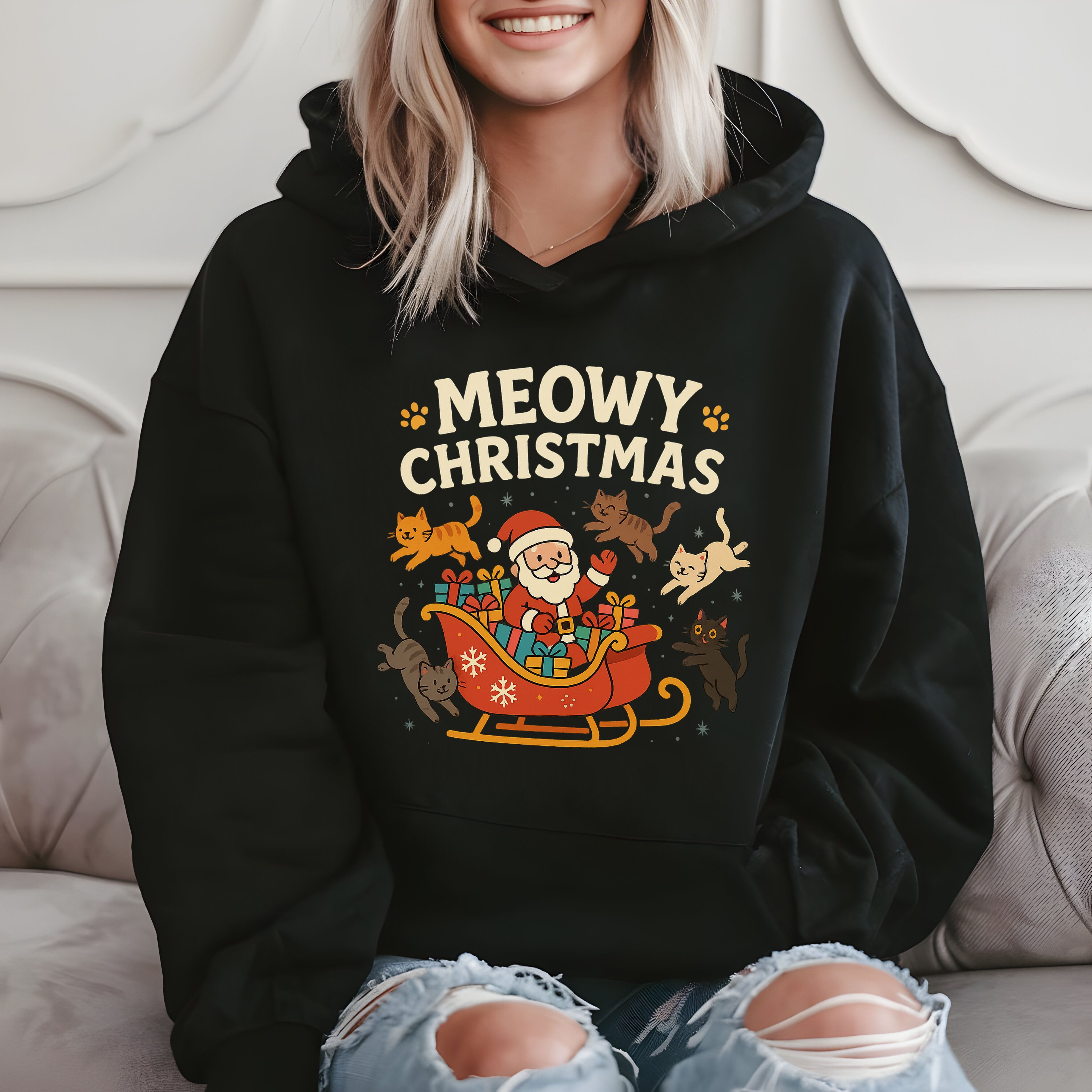 Meowy Christmas - Funny Cat Santa Hoodie product image 2