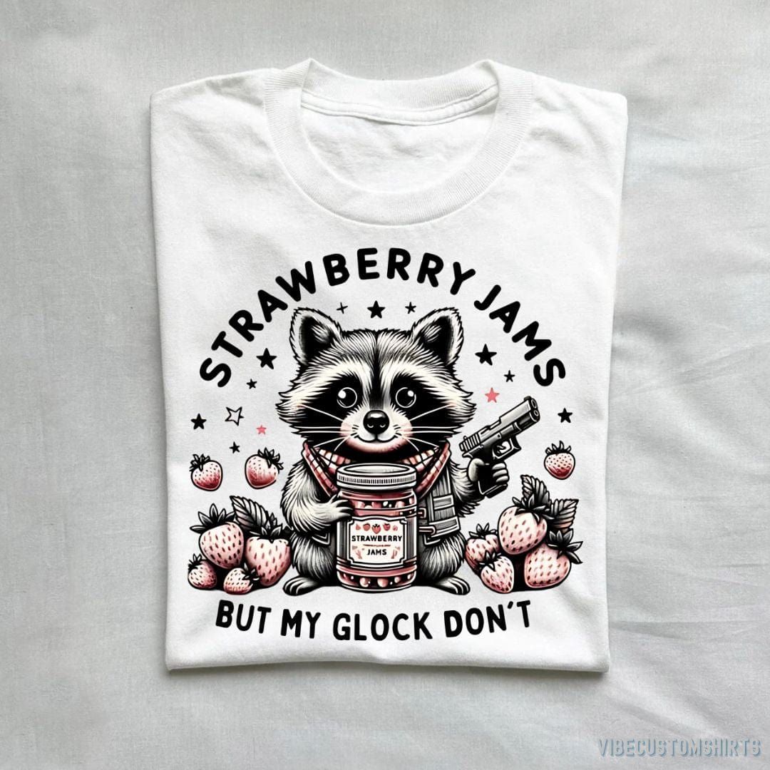Strawberry Jams But My Glock Don't Raccoon T Shirt product image 3