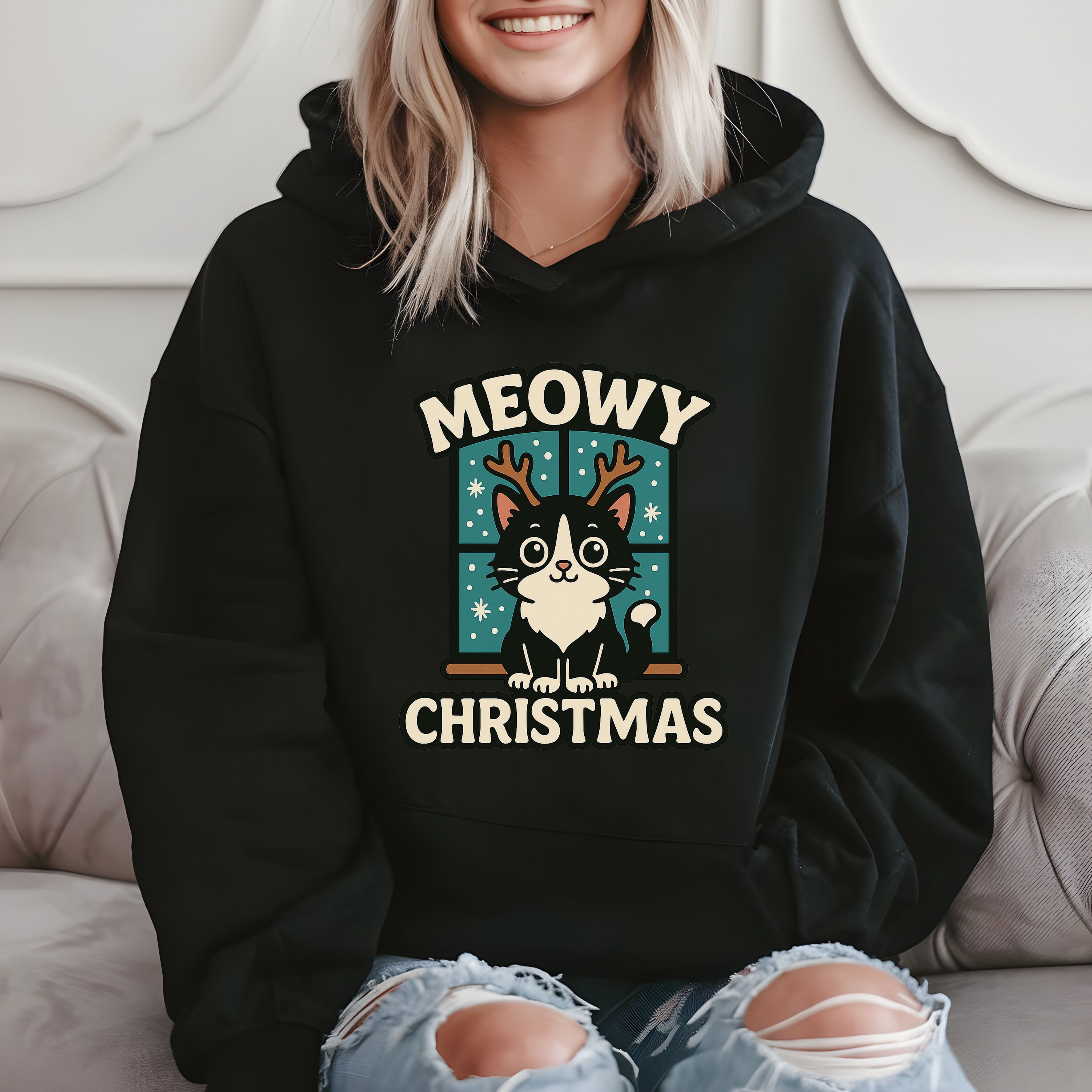 Meowy Christmas Funny Cat Holiday Hoodie product image 2