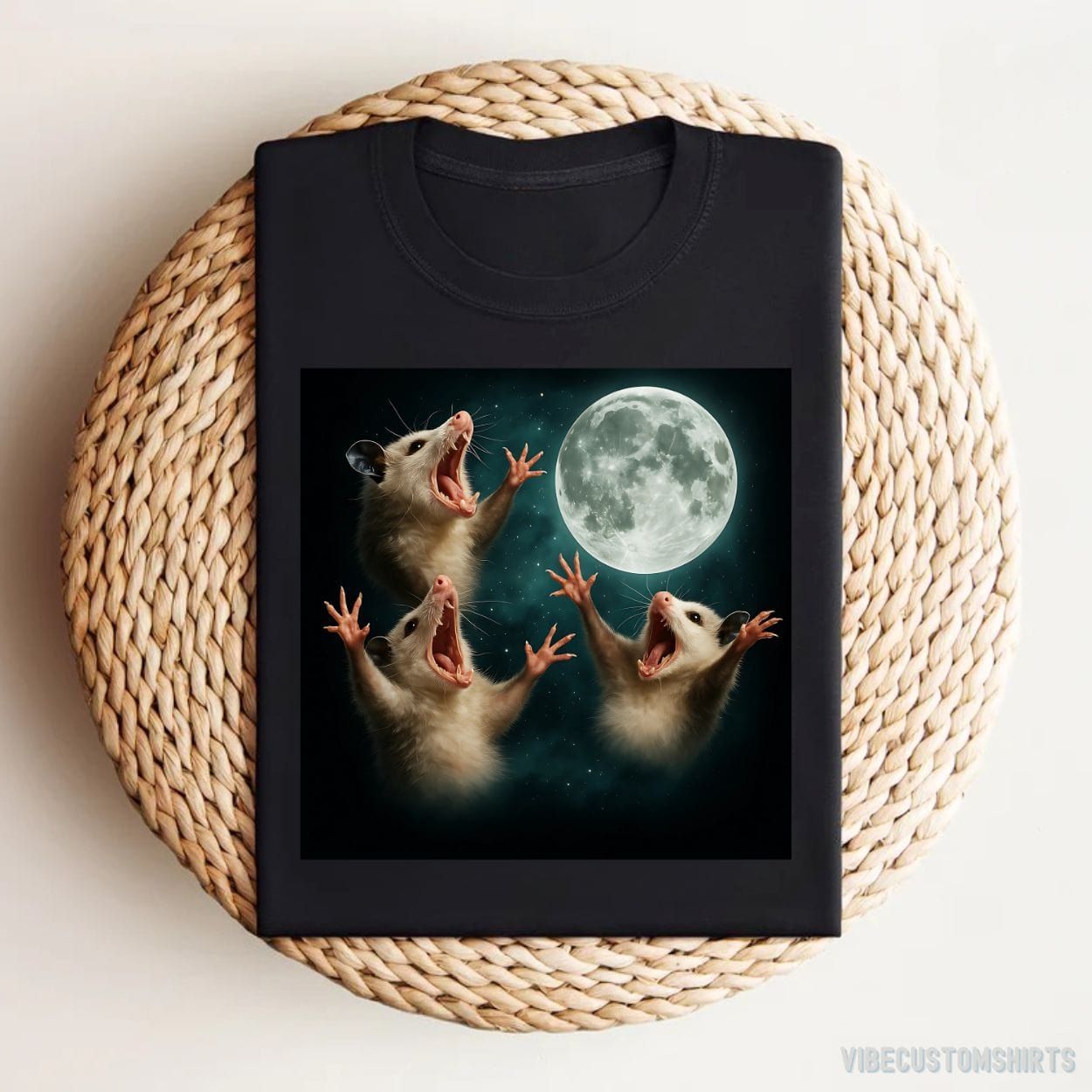 Three Possum Moon Howling Weird Cursed Shirt product image 1