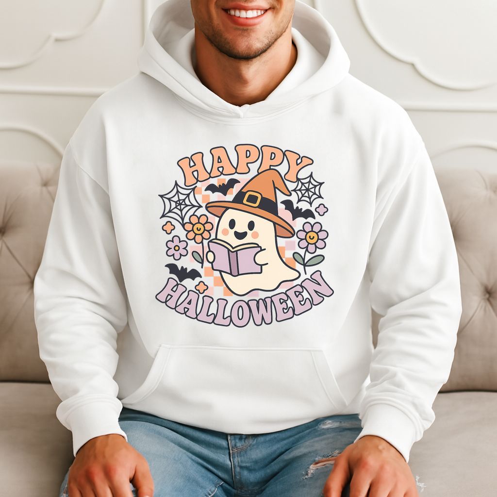 Happy Halloween Cute Ghost Reading Book Spooky Funny Gift Hoodie product image 1