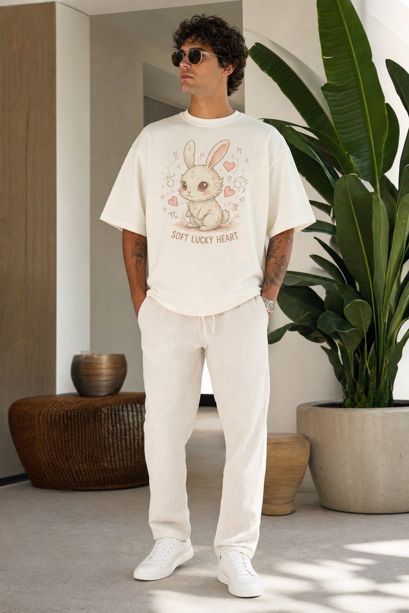 Rabbit Soft Lucky Heart Premium Boxy Tee – Graphic Streetwear T-Shirt for Everyday Outfits, rabbit lover gift / cute animal product image 1