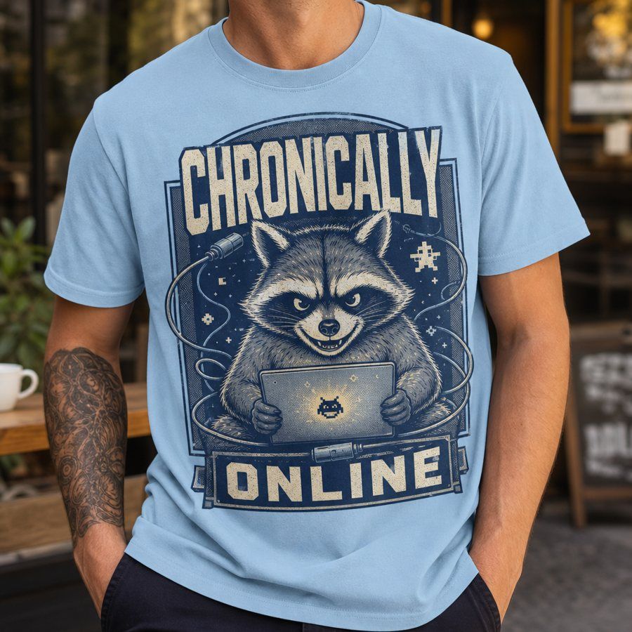 Chronically Online Raccoon Vintage Graphic Tee product image 3