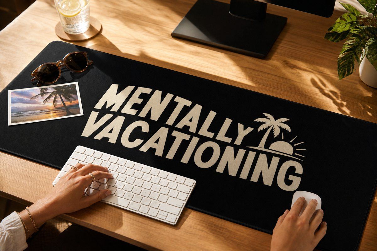 Mentally Vacationing Large Desk Mat – Gaming Mouse Pad for Office Setup, cat lover gift / cute animal product image 1