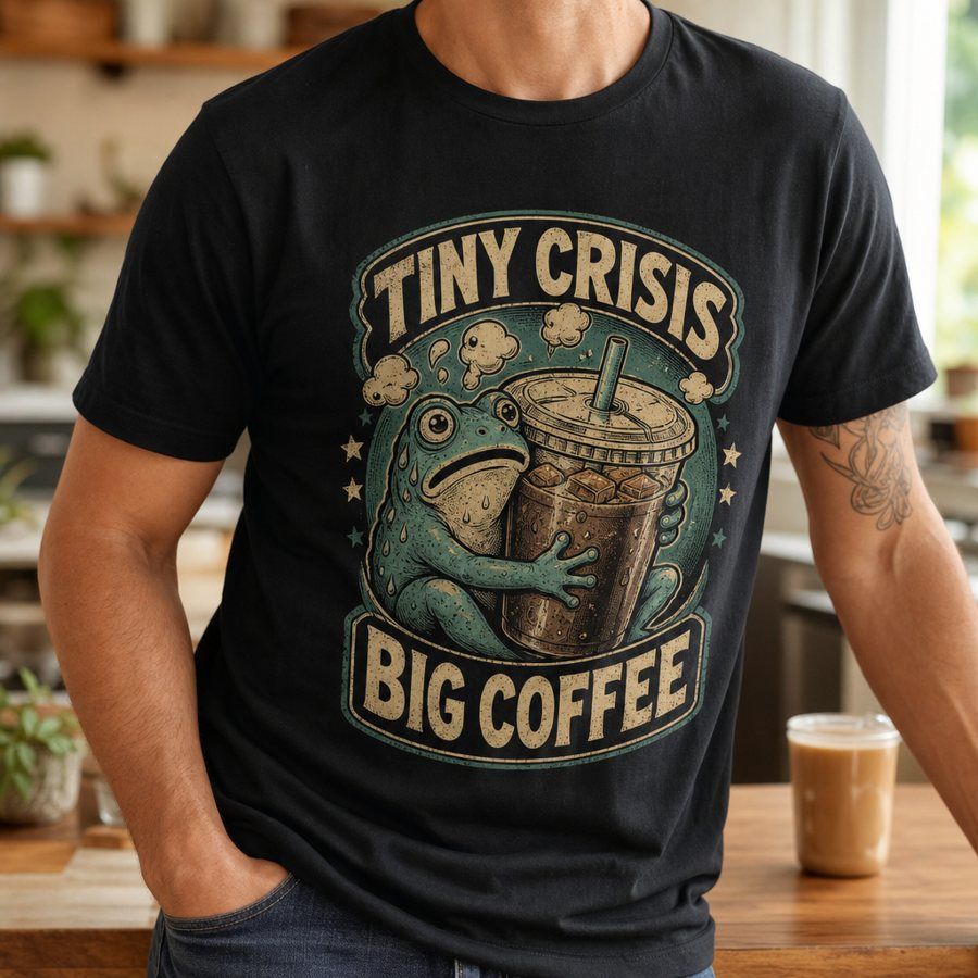 Tiny Crisis Big Coffee Frog T-Shirt product image 3