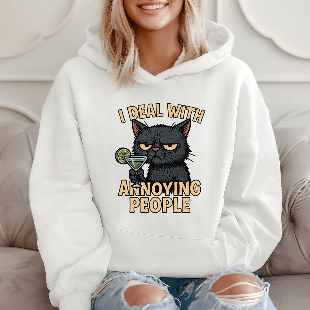 I Deal With Annoying People Funny Cat Gift, Sarcasm Humor Hoodie product image 2