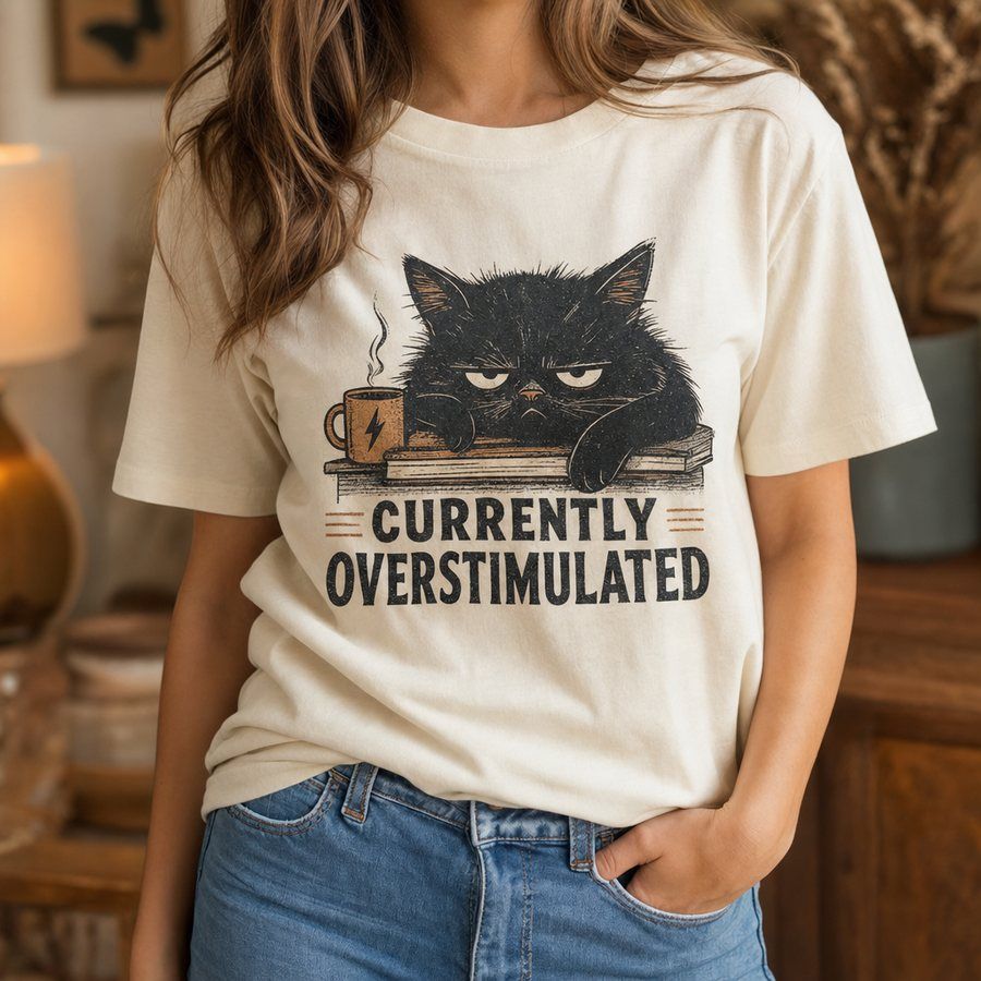 Currently Overstimulated Cat Vintage Graphic Tee product image 1