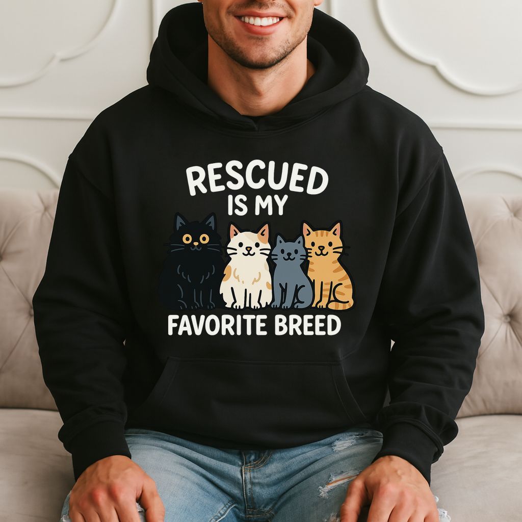 Rescued Is My Favorite Breed Cute Cat Lover Gift, Animal Rescue Hoodie product image 1
