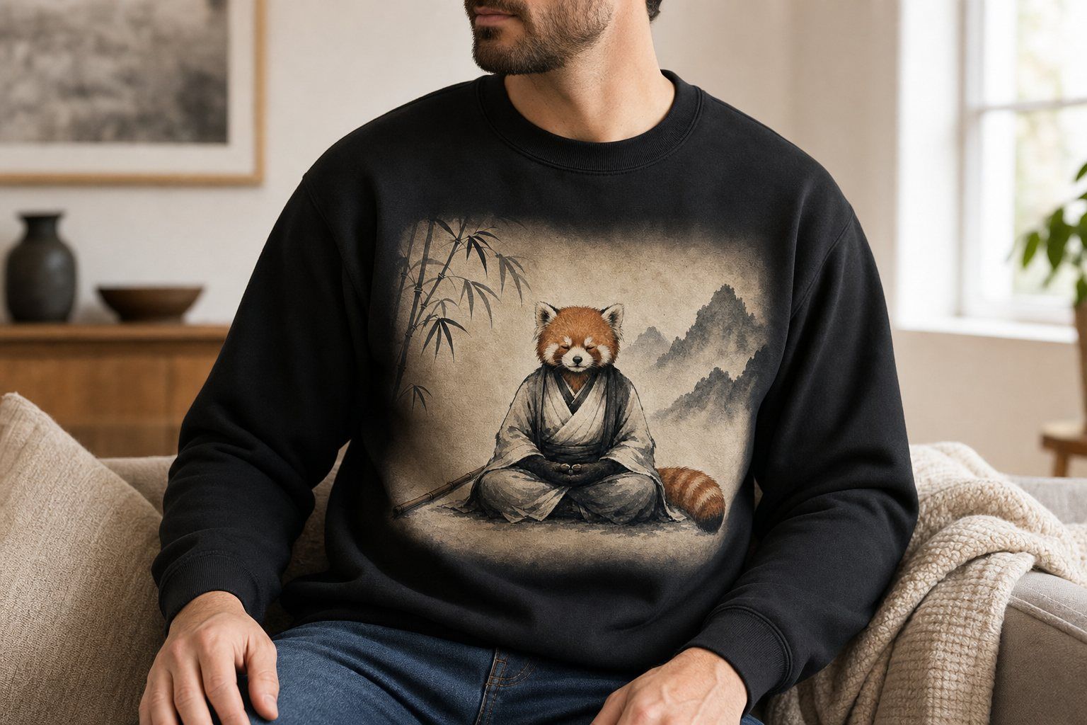 Red Panda Monk Sumi Ink Sweatshirt product image 1